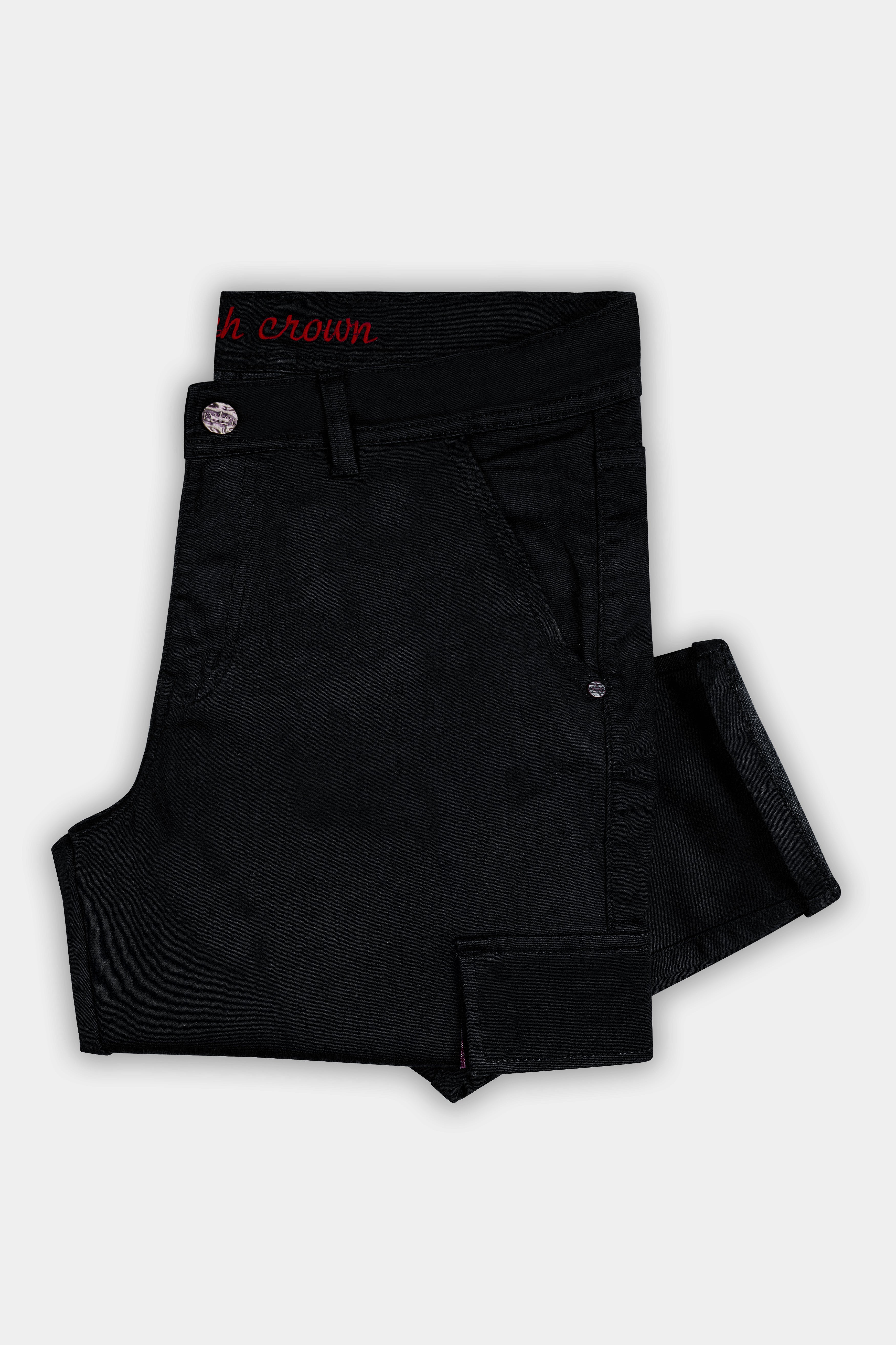 Noir-Midnight Black Clean Look Stretchable Cargo Denim