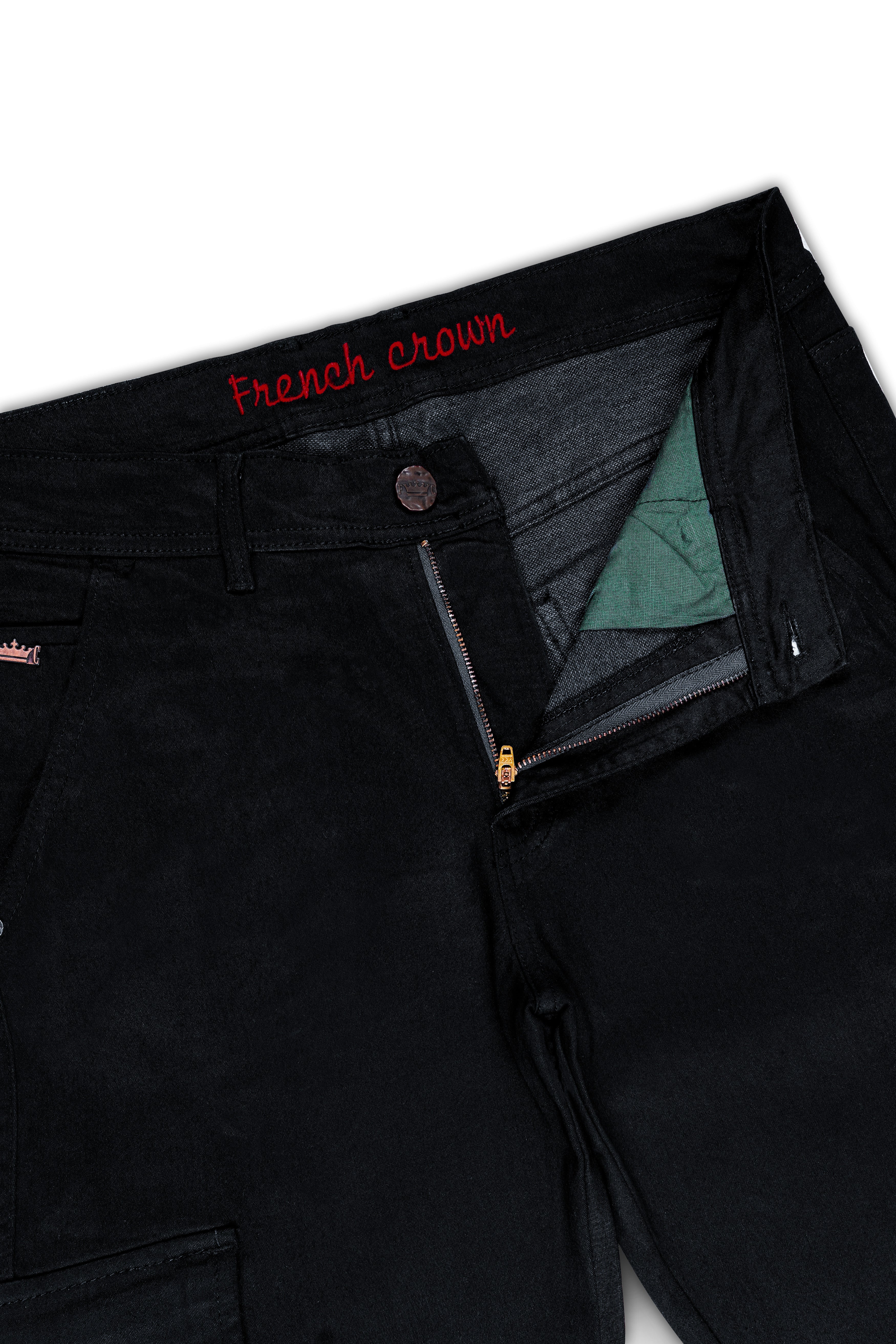 Noir-Midnight Black Clean Look Stretchable Cargo Denim