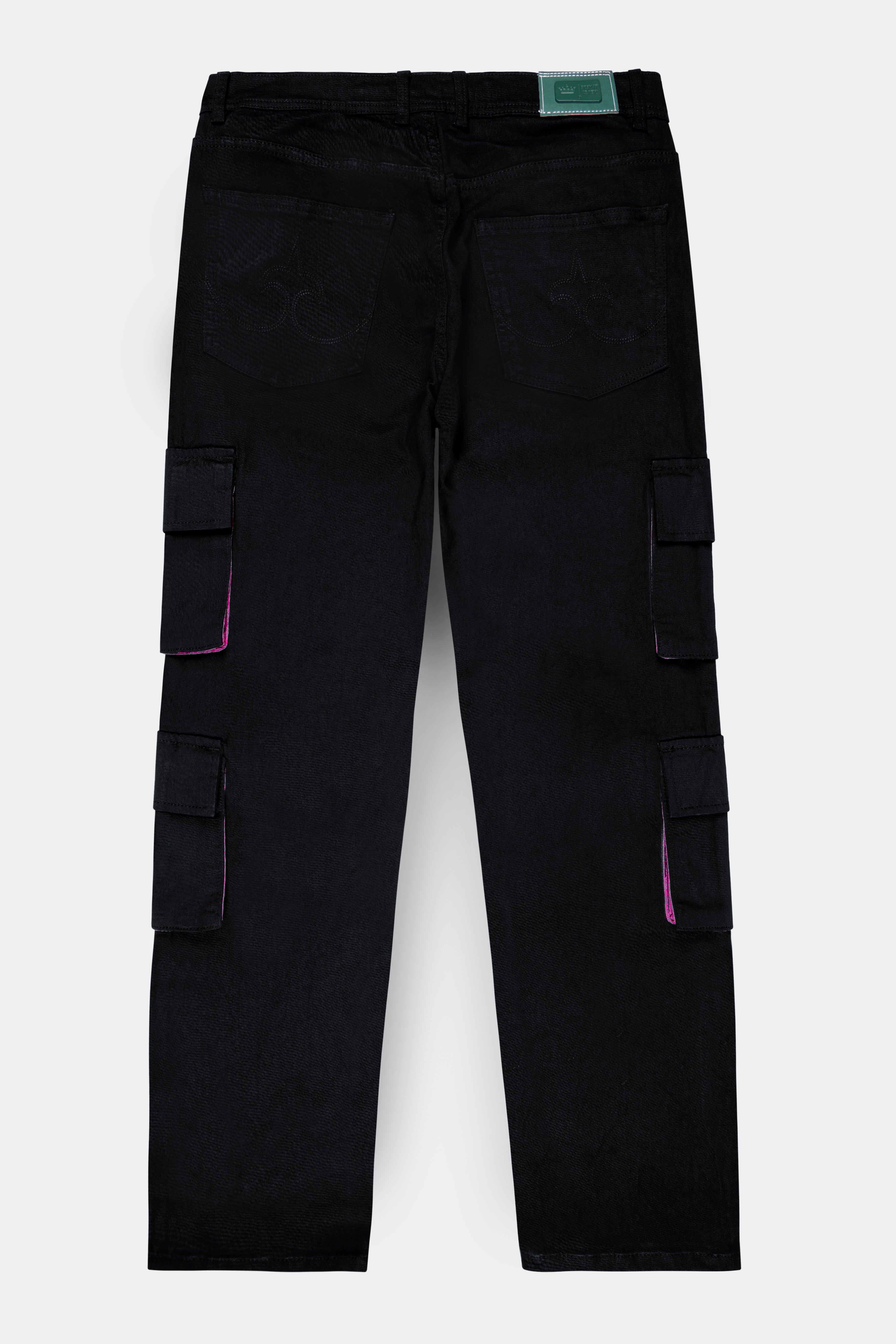 Noir-Midnight Black Clean Look Stretchable Cargo Denim