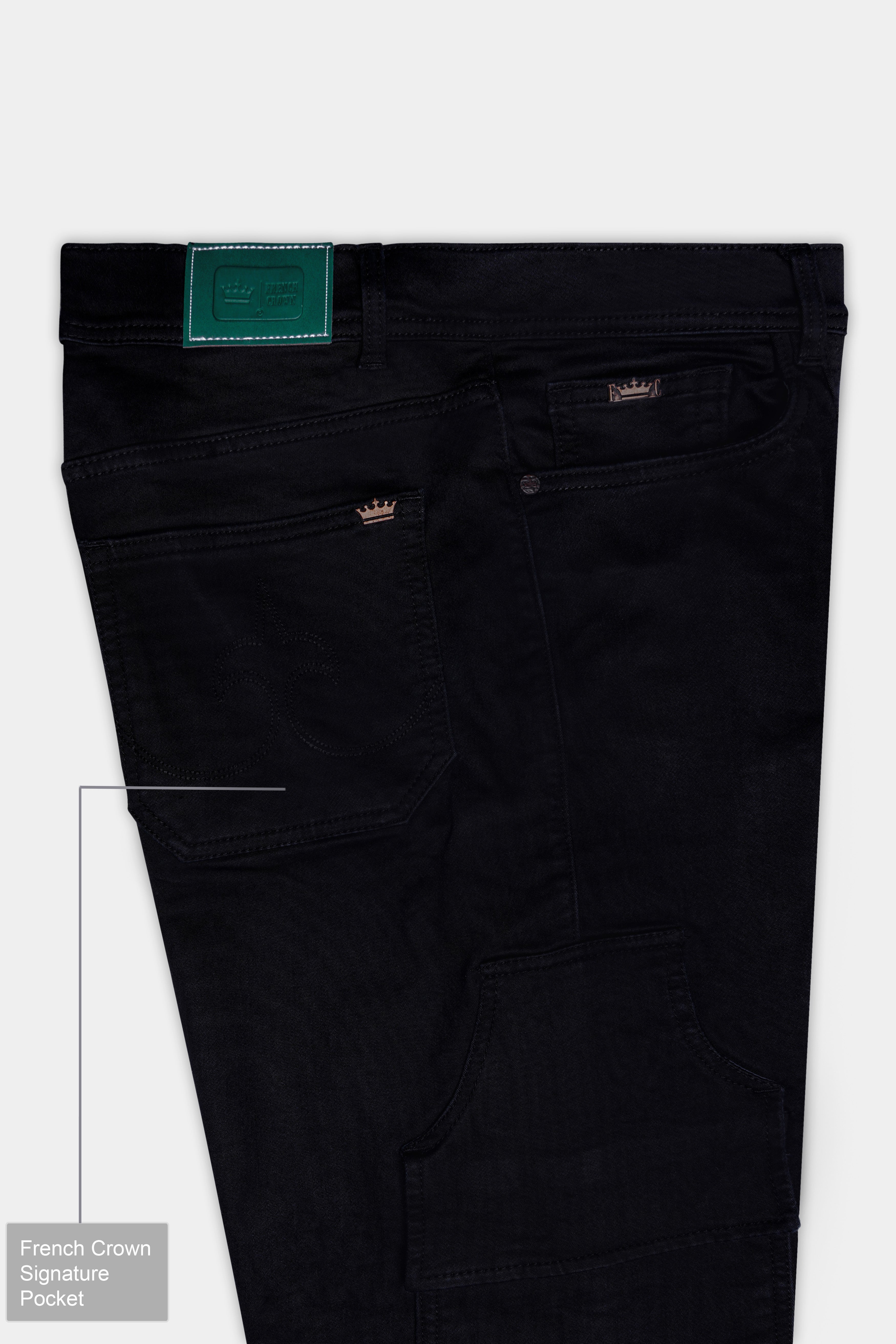 Prowla-Jaguar Black Clean Look Stretchable Cargo Denim