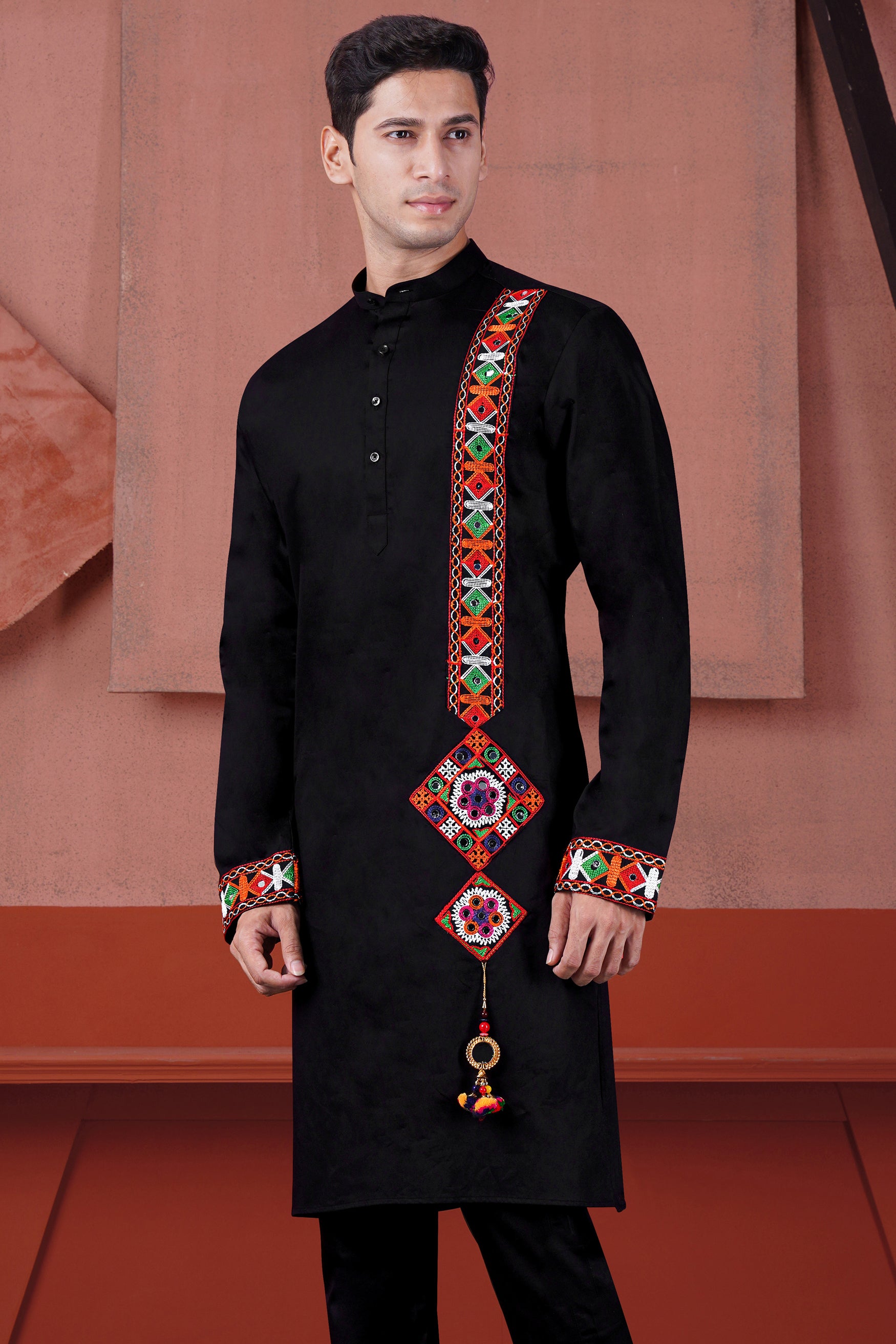 Jade Black Kutch Work Patches Subtle Sheen Super Soft Premium Cotton Designer Kurta