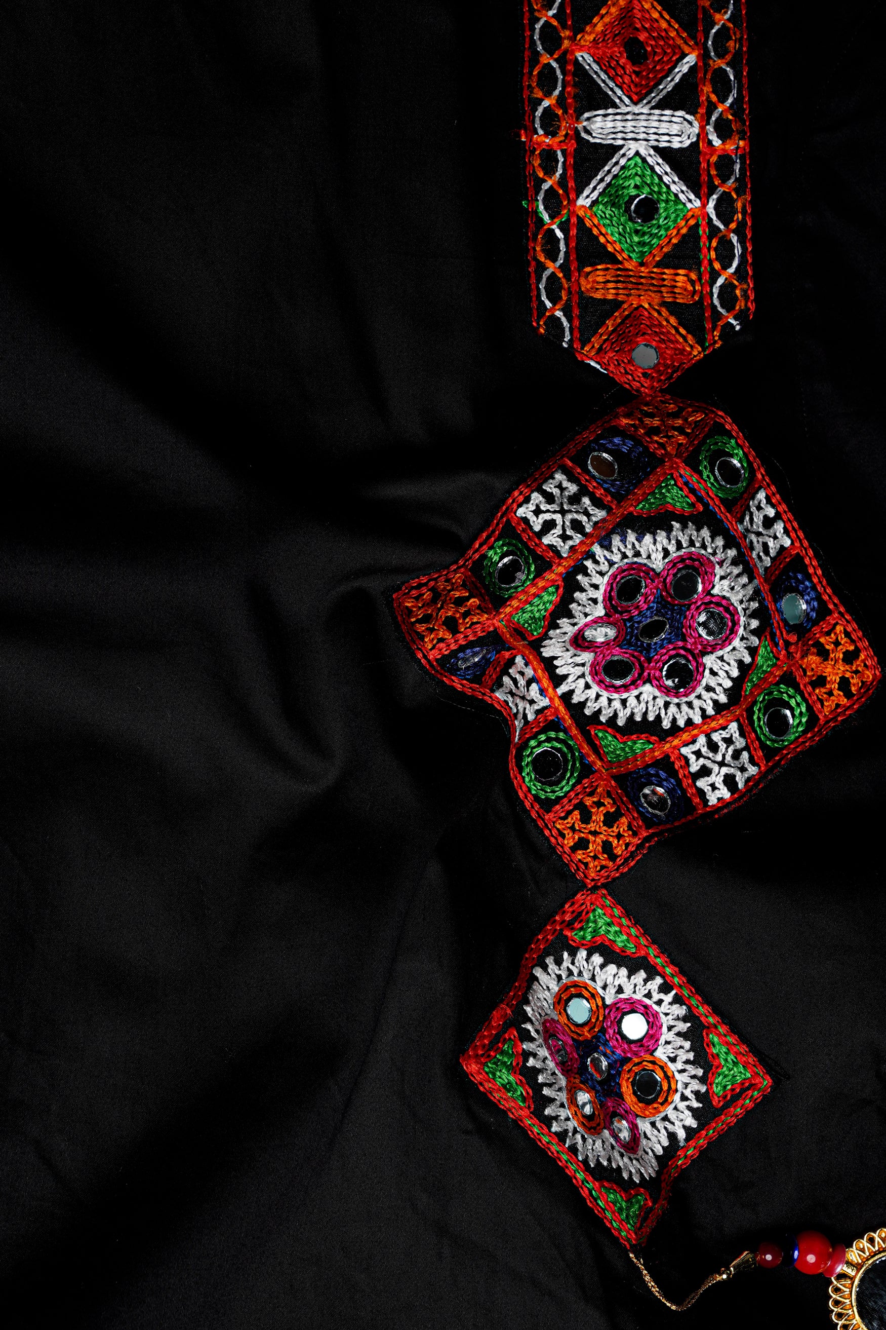 Jade Black Kutch Work Patches Subtle Sheen Super Soft Premium Cotton Designer Kurta