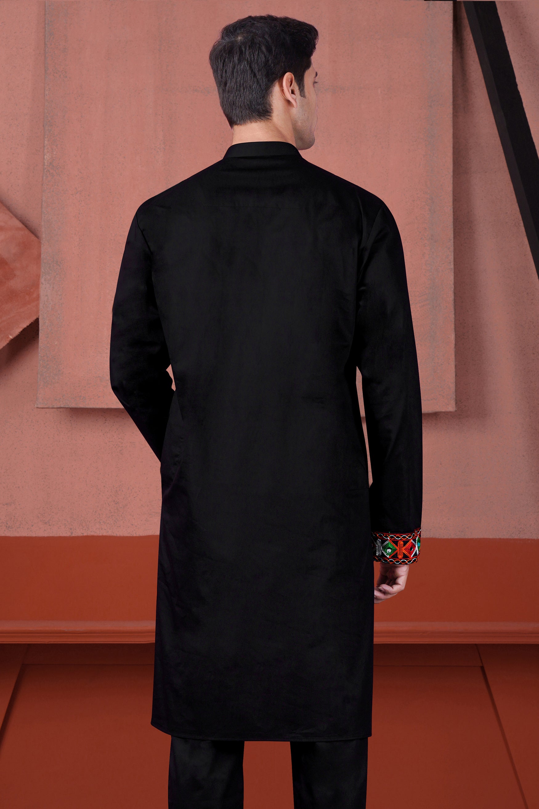 Jade Black Kutch Work Patches Subtle Sheen Super Soft Premium Cotton Designer Kurta