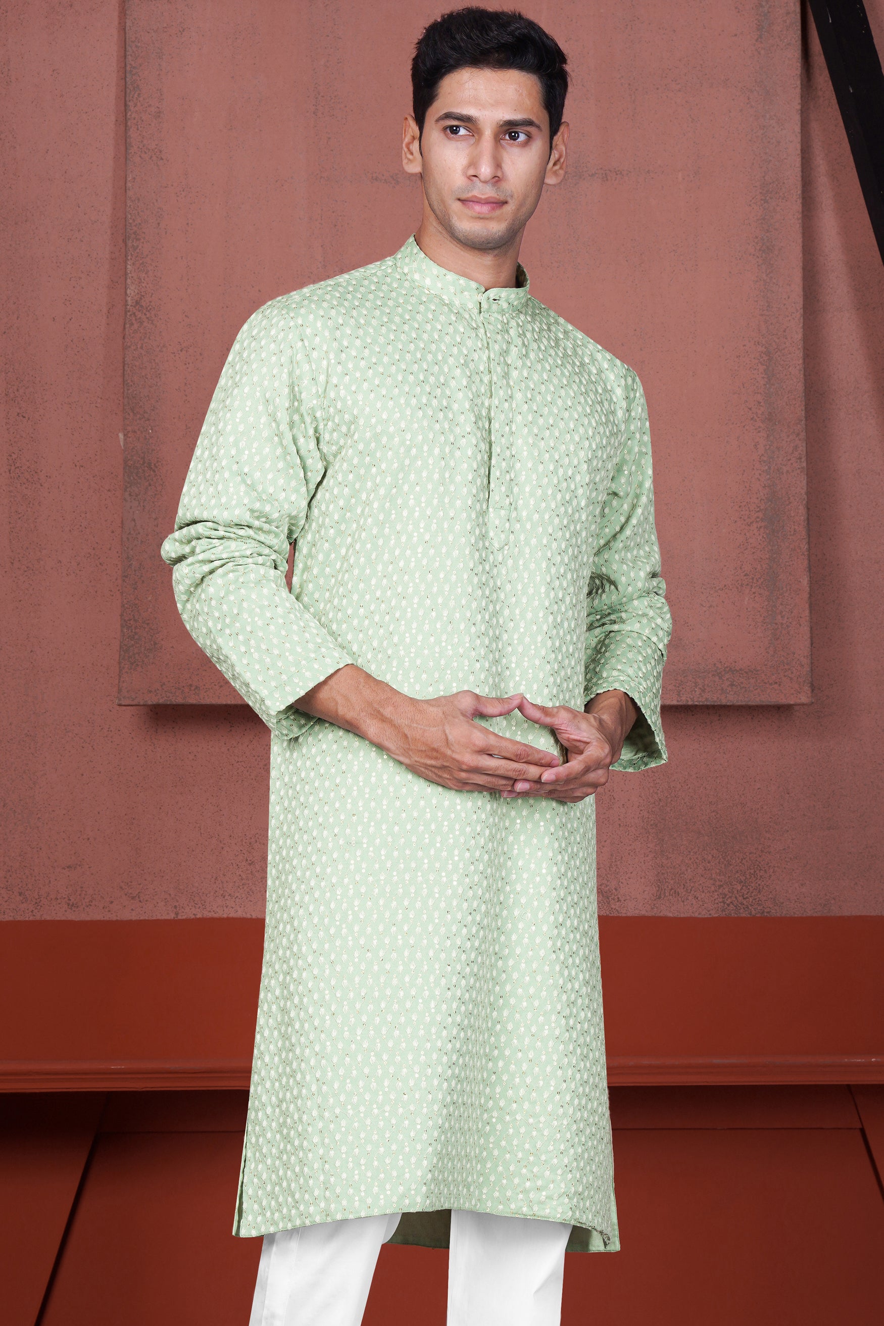 Tasman Green Embroidered Viscose Designer Kurta