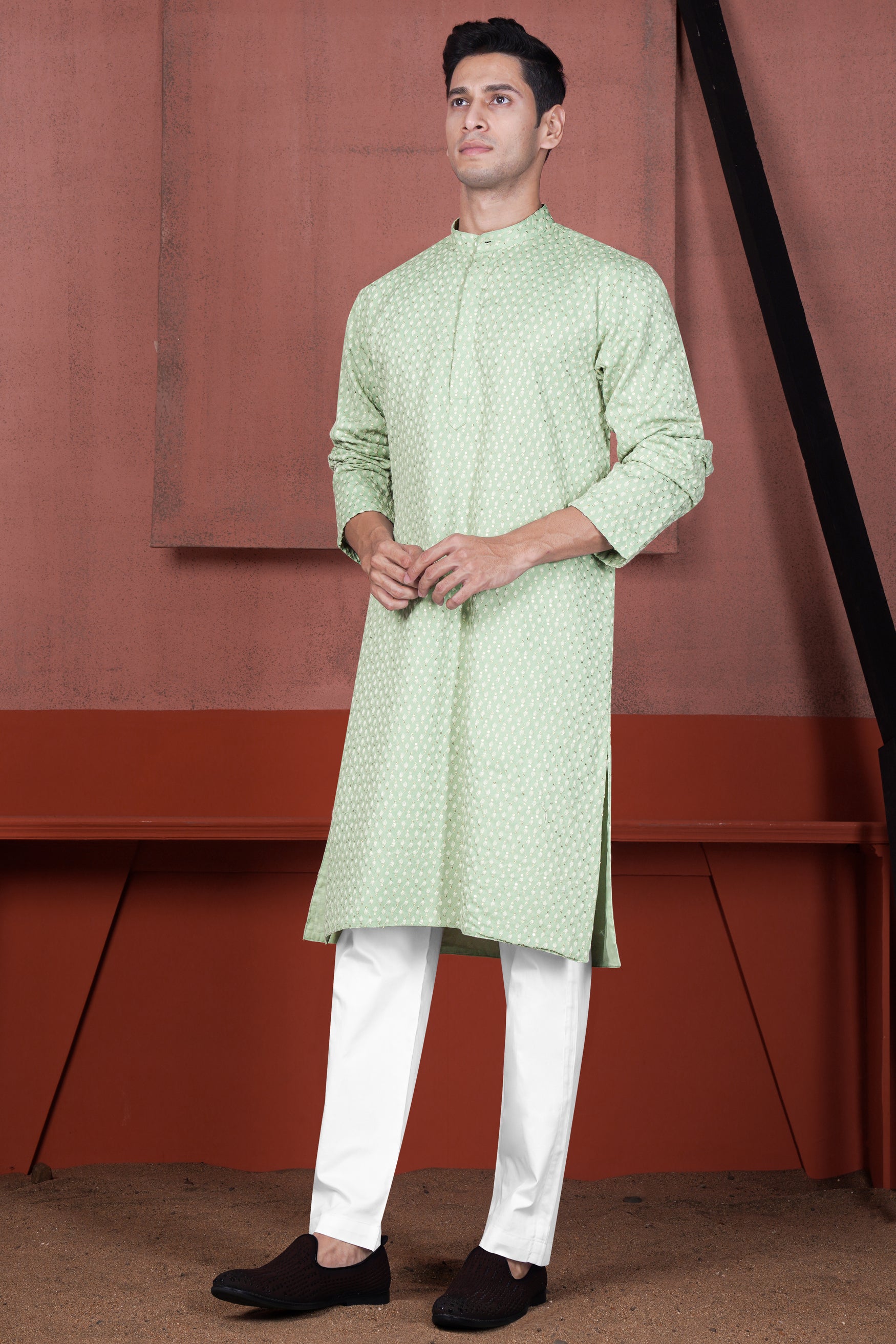 Tasman Green Embroidered Viscose Designer Kurta