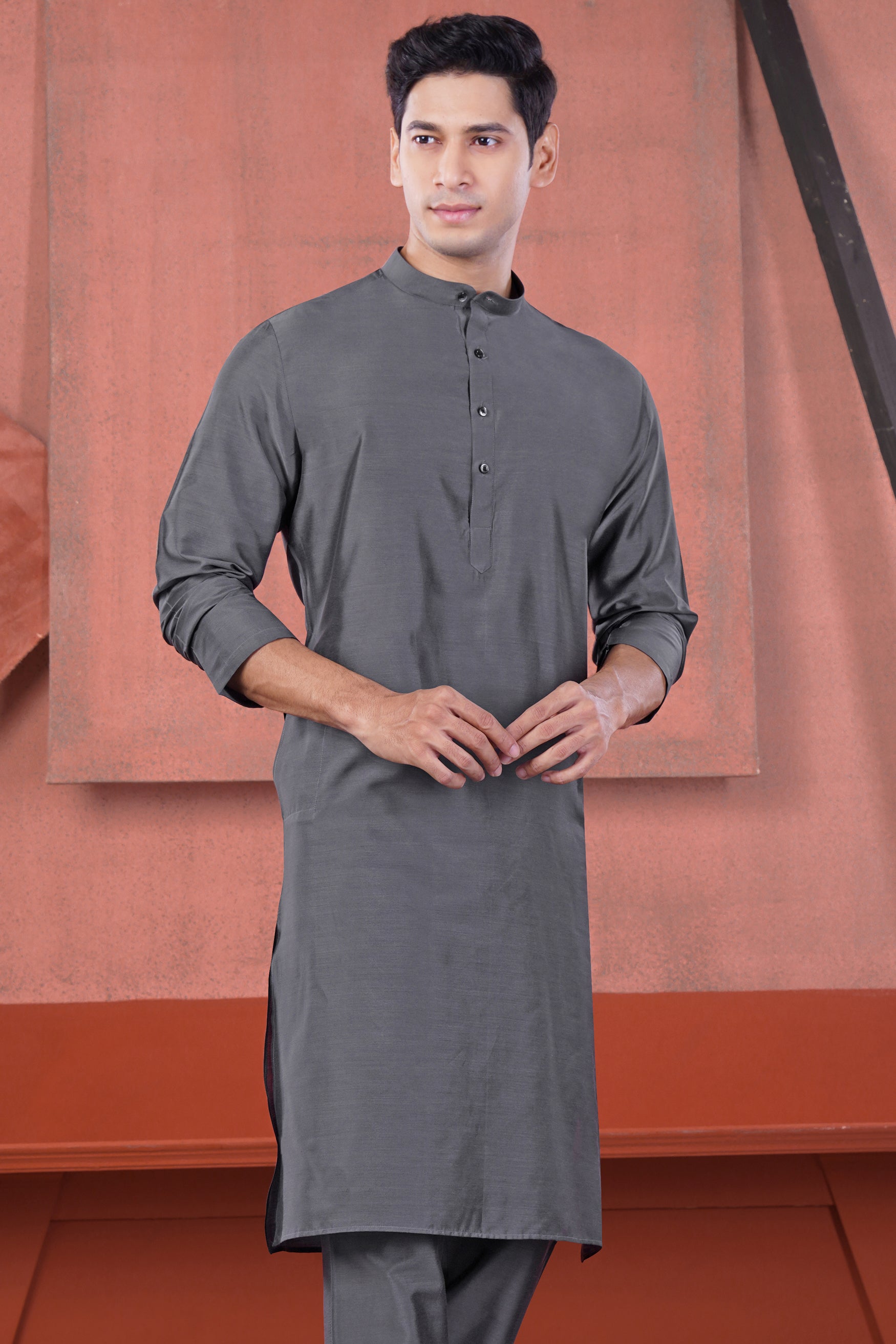 Fuscous Gray Subtle Sheen Viscose Kurta