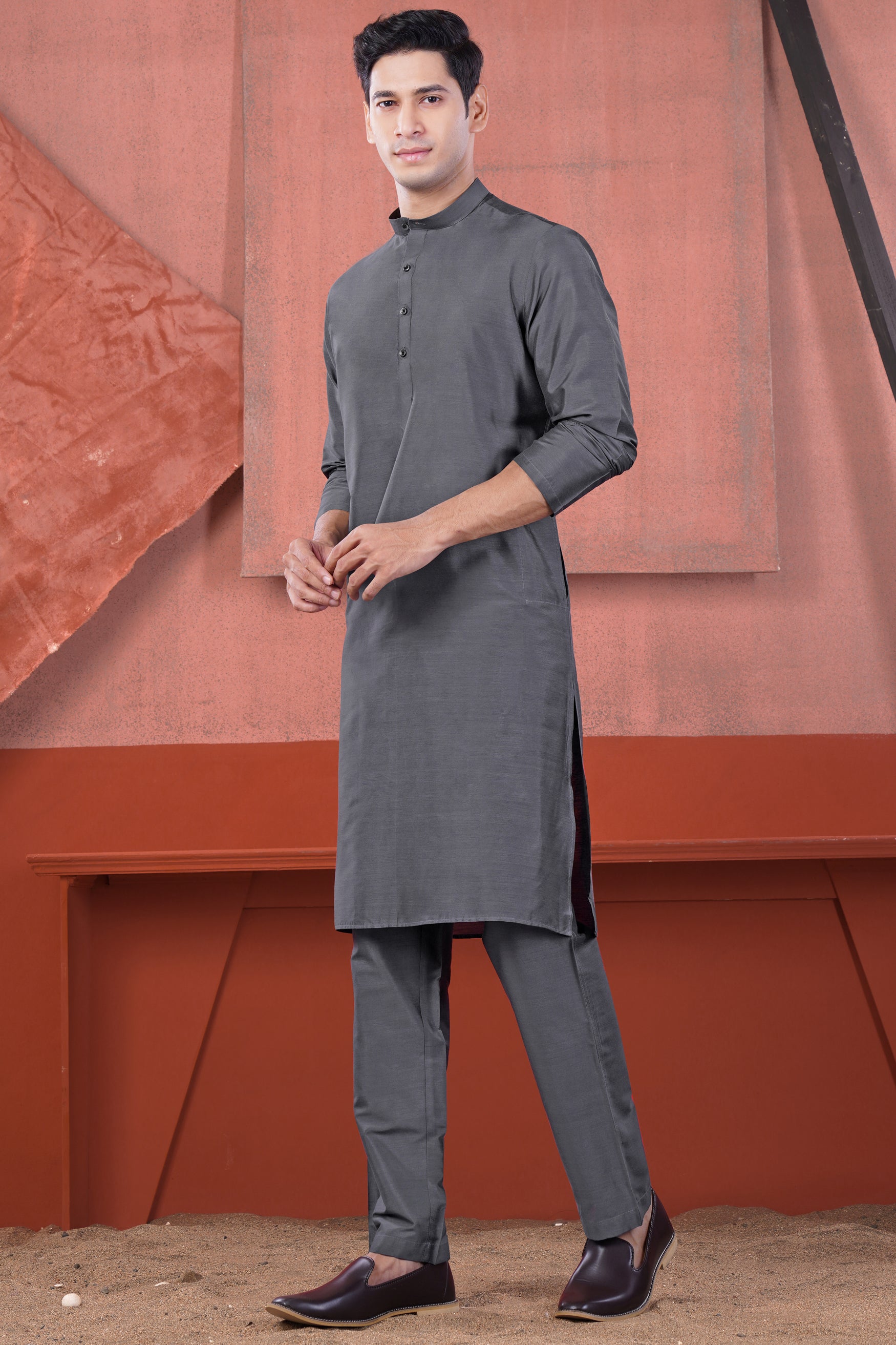 Fuscous Gray Subtle Sheen Viscose Kurta