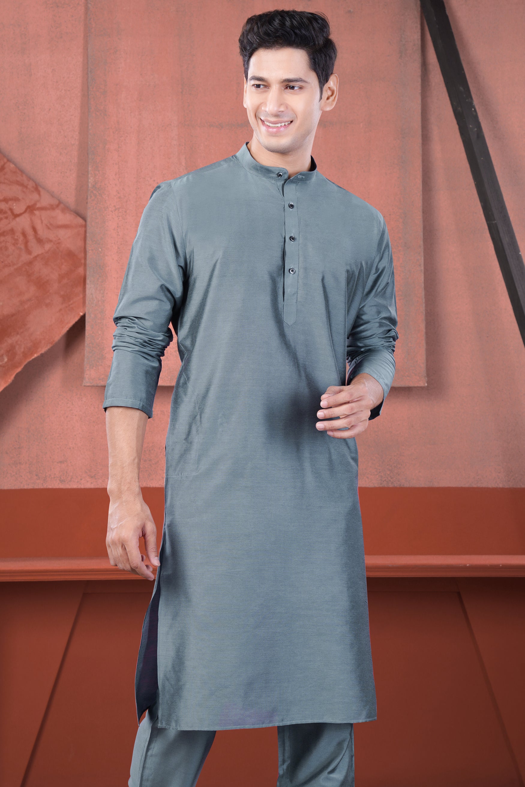 Slate Blue Subtle Sheen Viscose Kurta