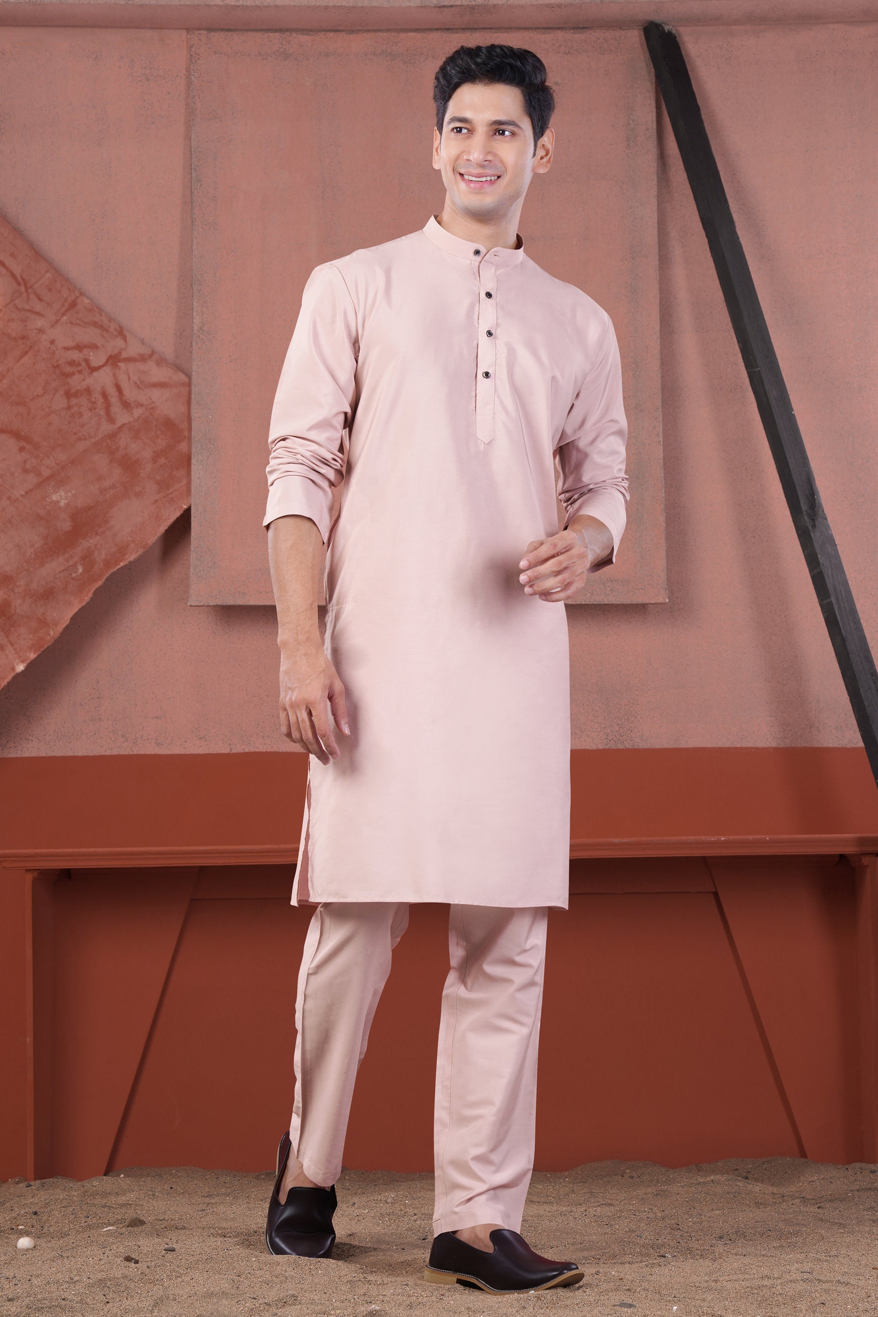 Cavern Pink Subtle Sheen Viscose Kurta