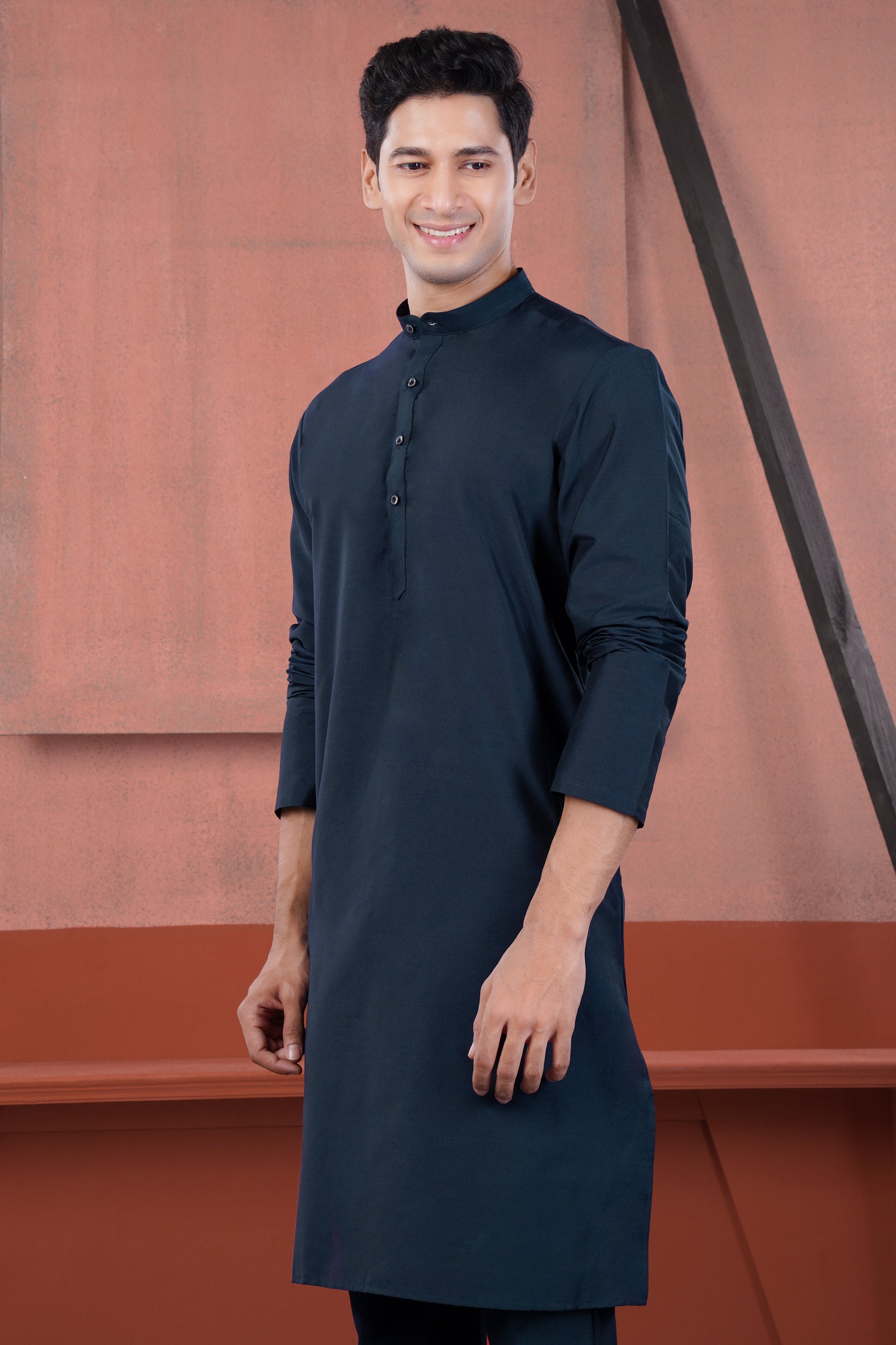 Ebony Clay Blue Subtle Sheen Viscose Kurta