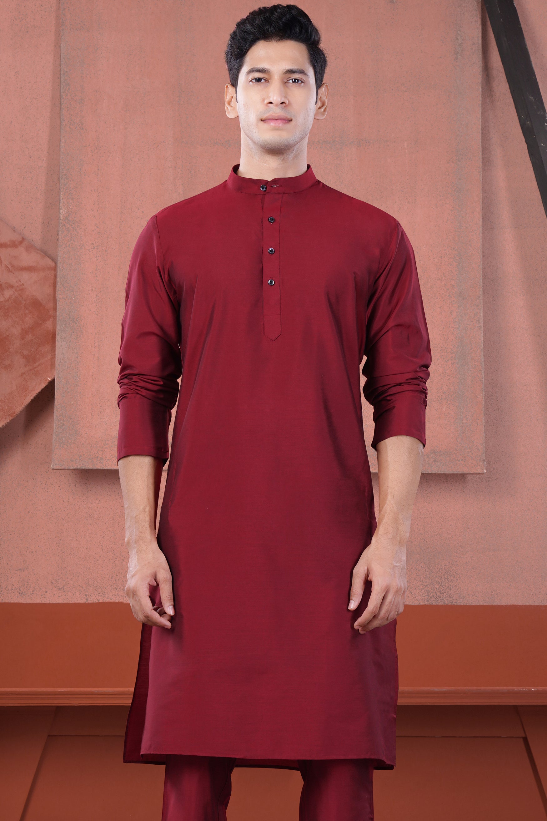 Merlot Red Subtle Sheen Viscose Kurta