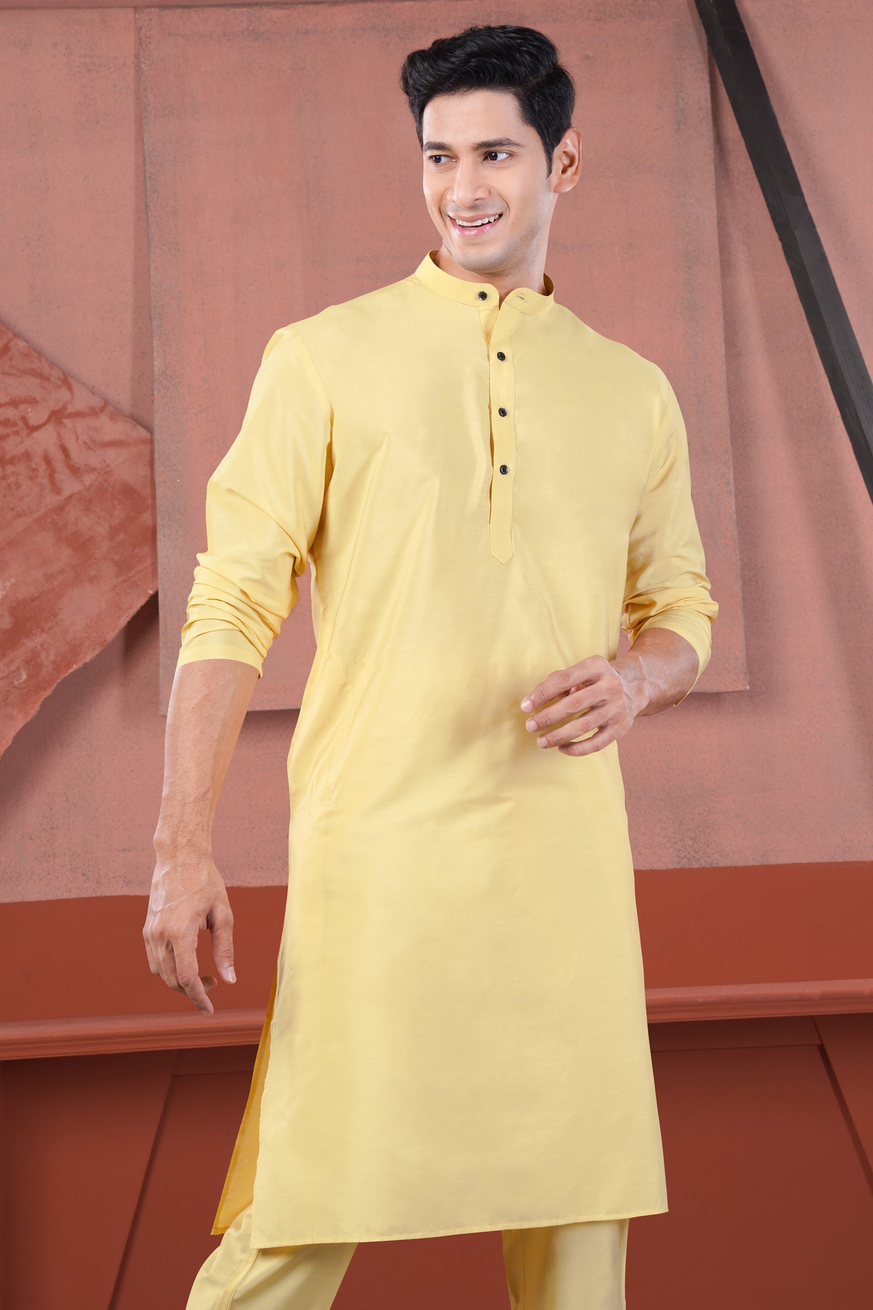 Hampton Yellow Subtle Sheen Viscose Kurta