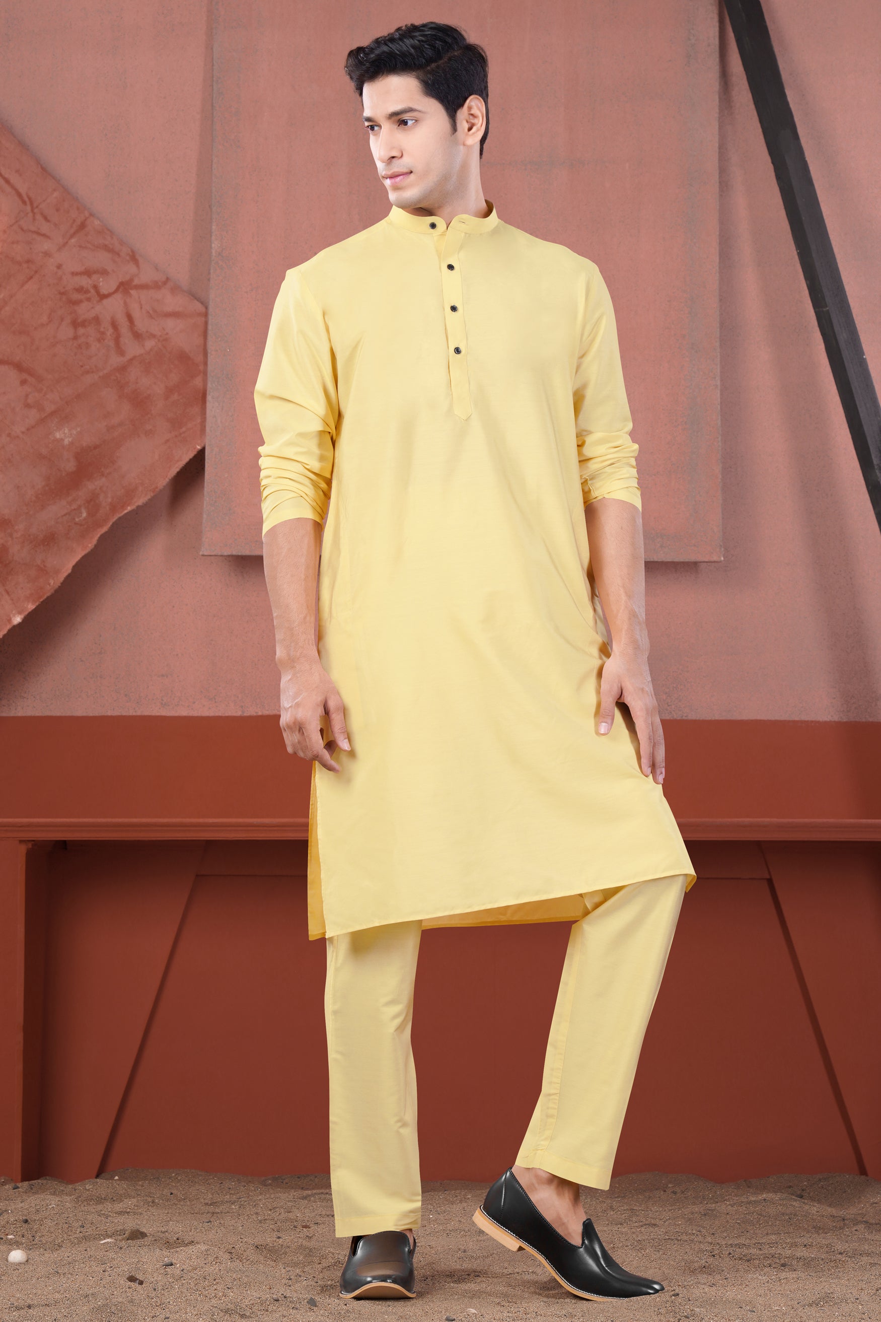 Hampton Yellow Subtle Sheen Viscose Kurta
