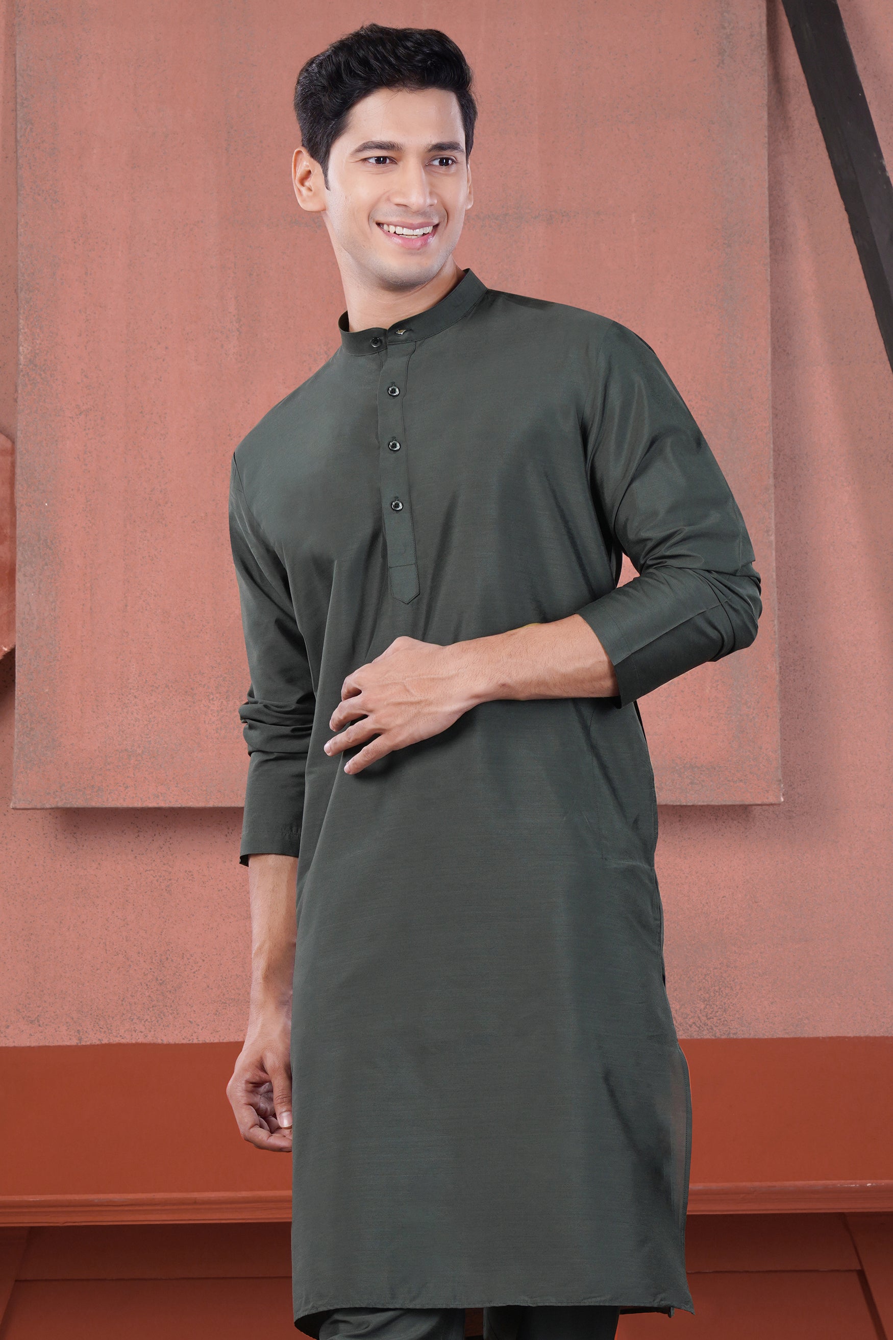 Gravel Green Subtle Sheen Viscose Kurta