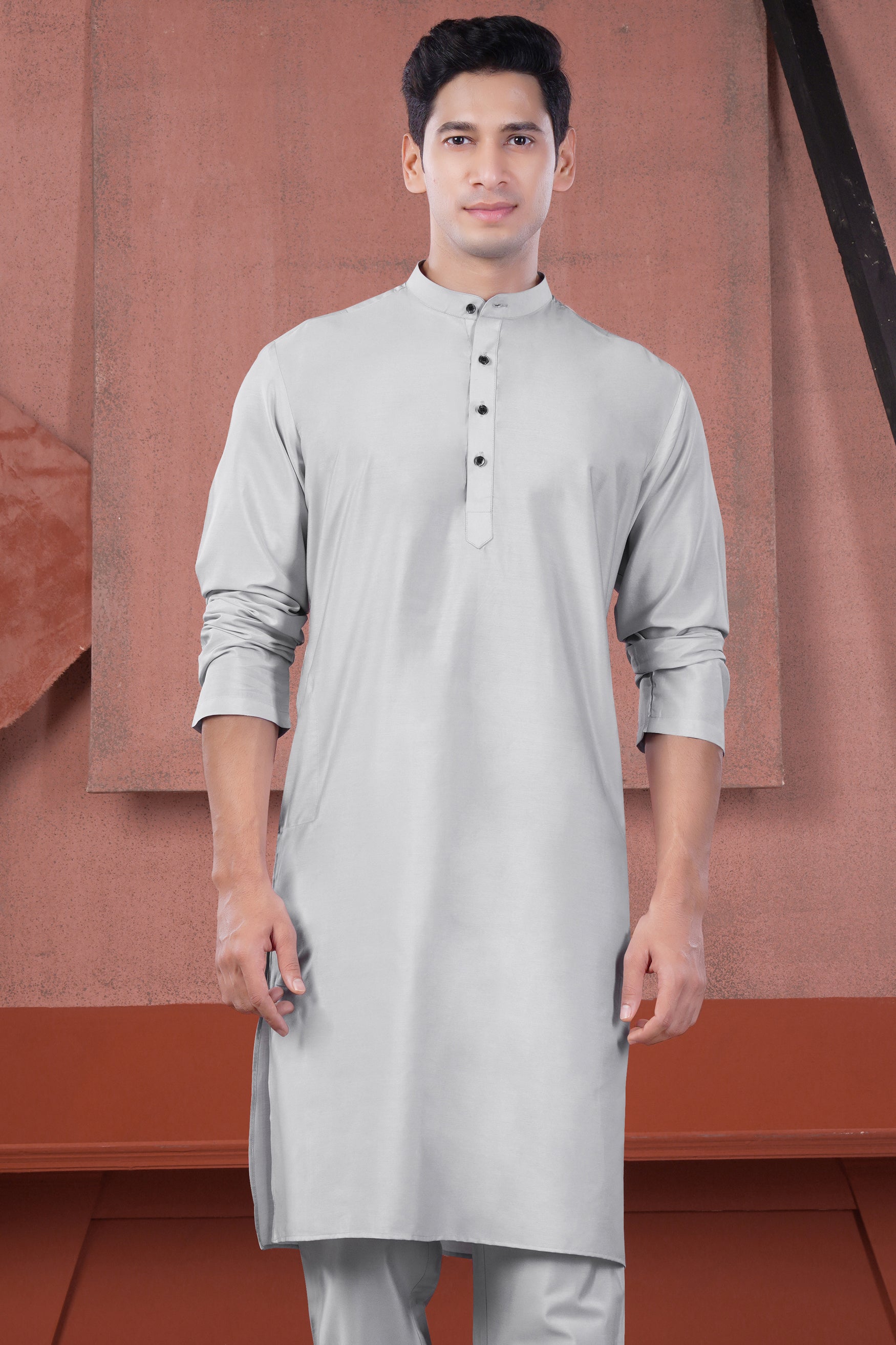 Nickel Gray Subtle Sheen Viscose Kurta K291-BLK-38, K291-BLK-39, K291-BLK-40, K291-BLK-42, K291-BLK-44, K291-BLK-46, K291-BLK-48, K291-BLK-50, K291-BLK-52