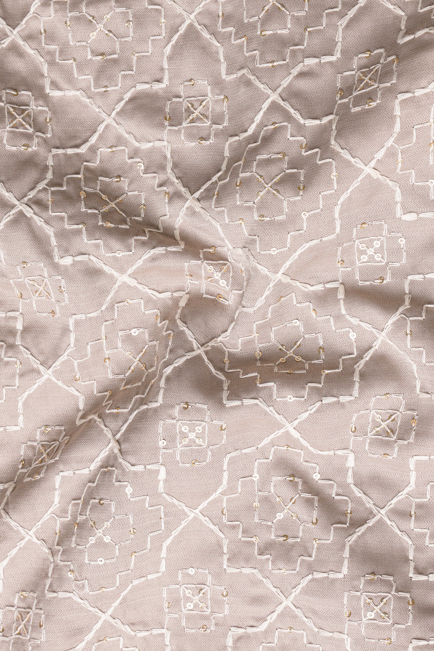 Chalice Brown and White Trellis Pattern Thread and Sequin Embroidered Subtle Sheen Viscose Designer Kurta