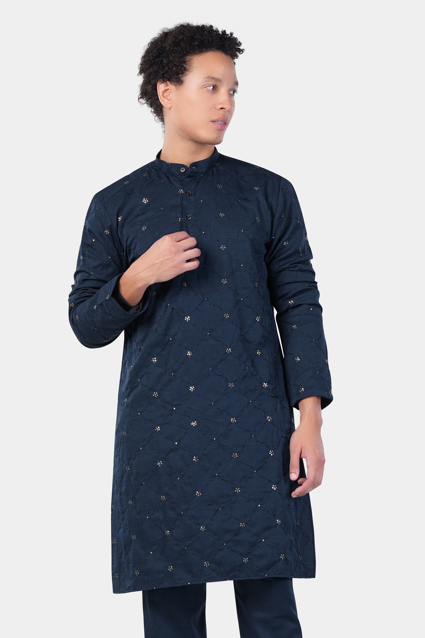 Mirage Blue floral Thread and Sequin Embroidered Subtle Sheen Viscose Designer Kurta