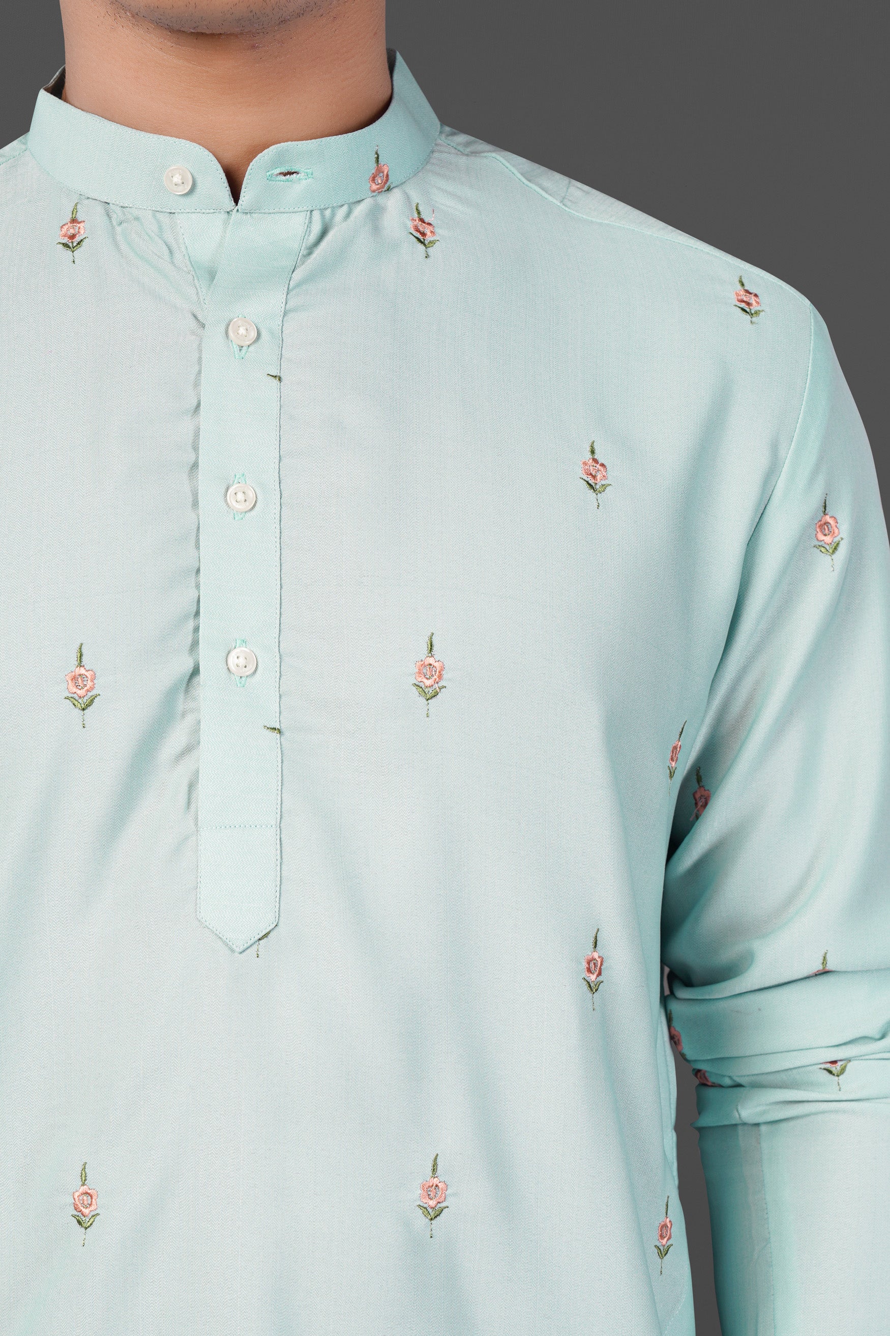 Celeste Blue Floral Embroidered Viscose Designer Kurta