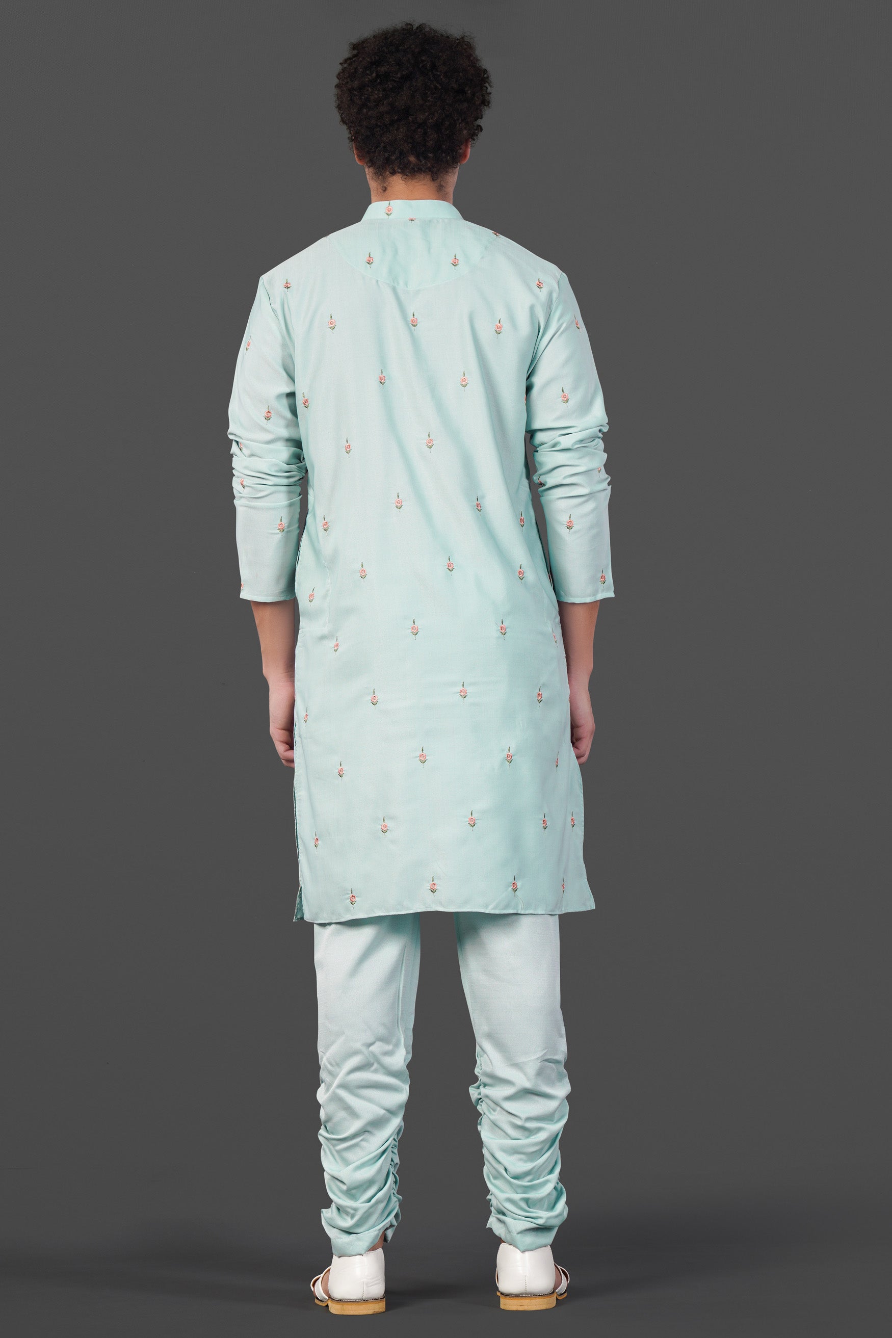 Celeste Blue Floral Embroidered Viscose Designer Kurta
