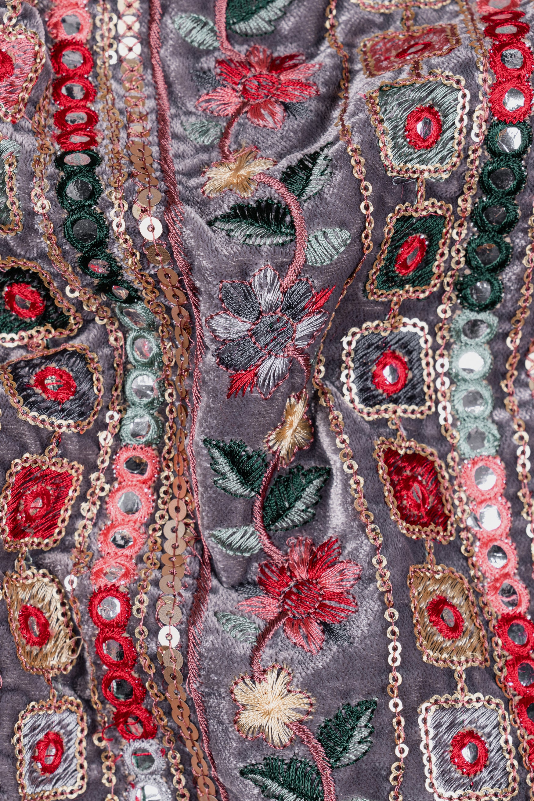 Thistle Pink Kurta Set with Fedora Gray and Carmine Pink Thread and Sequin Embroidered with Mirrorwork Designer Nehru Jacket KPNJ012-44,  KPNJ012-46,  KPNJ012-48,  KPNJ012-50,  KPNJ012-52,  KPNJ012-54,  KPNJ012-56,  KPNJ012-58,  KPNJ012-60