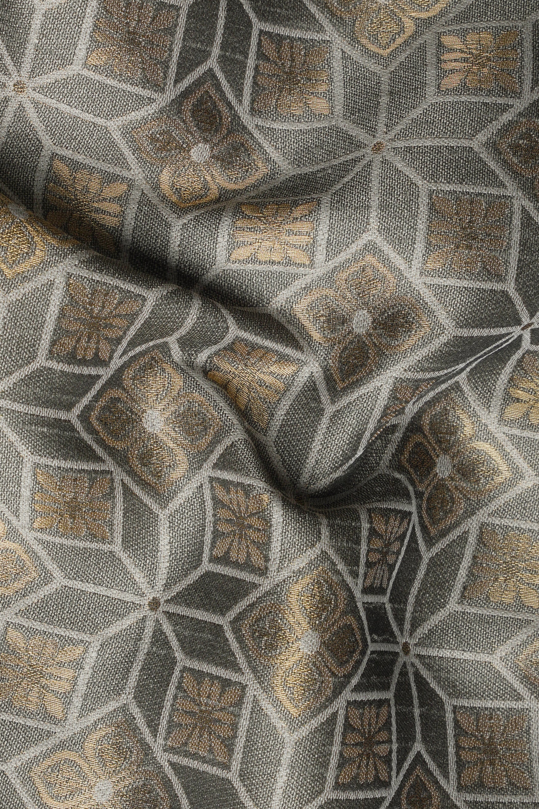 Timber Green Kurta Set with Sorrell Brown and Schooner Gray Geometric Jacquard Textured Designer Nehru Jacket KPNJ021-44,  KPNJ021-46,  KPNJ021-48,  KPNJ021-50,  KPNJ021-52,  KPNJ021-54,  KPNJ021-56,  KPNJ021-58,  KPNJ021-60