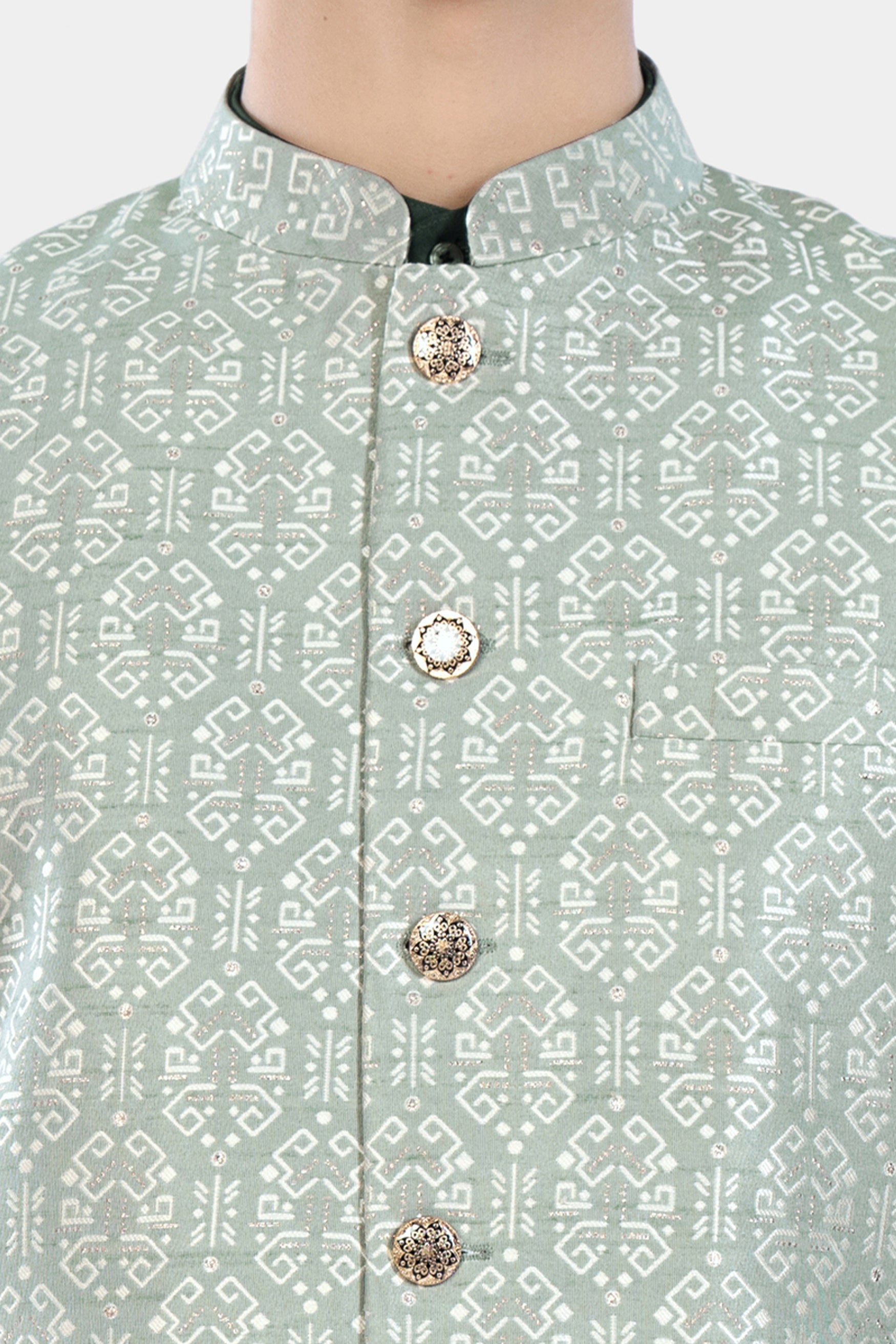 Timber Green Kurta Set with Pumice Green and White Jacquard Textured Designer Nehru Jacket KPNJ022-44, KPNJ022-46, KPNJ022-48, KPNJ022-50, KPNJ022-52, KPNJ022-54, KPNJ022-56, KPNJ022-58, KPNJ022-60