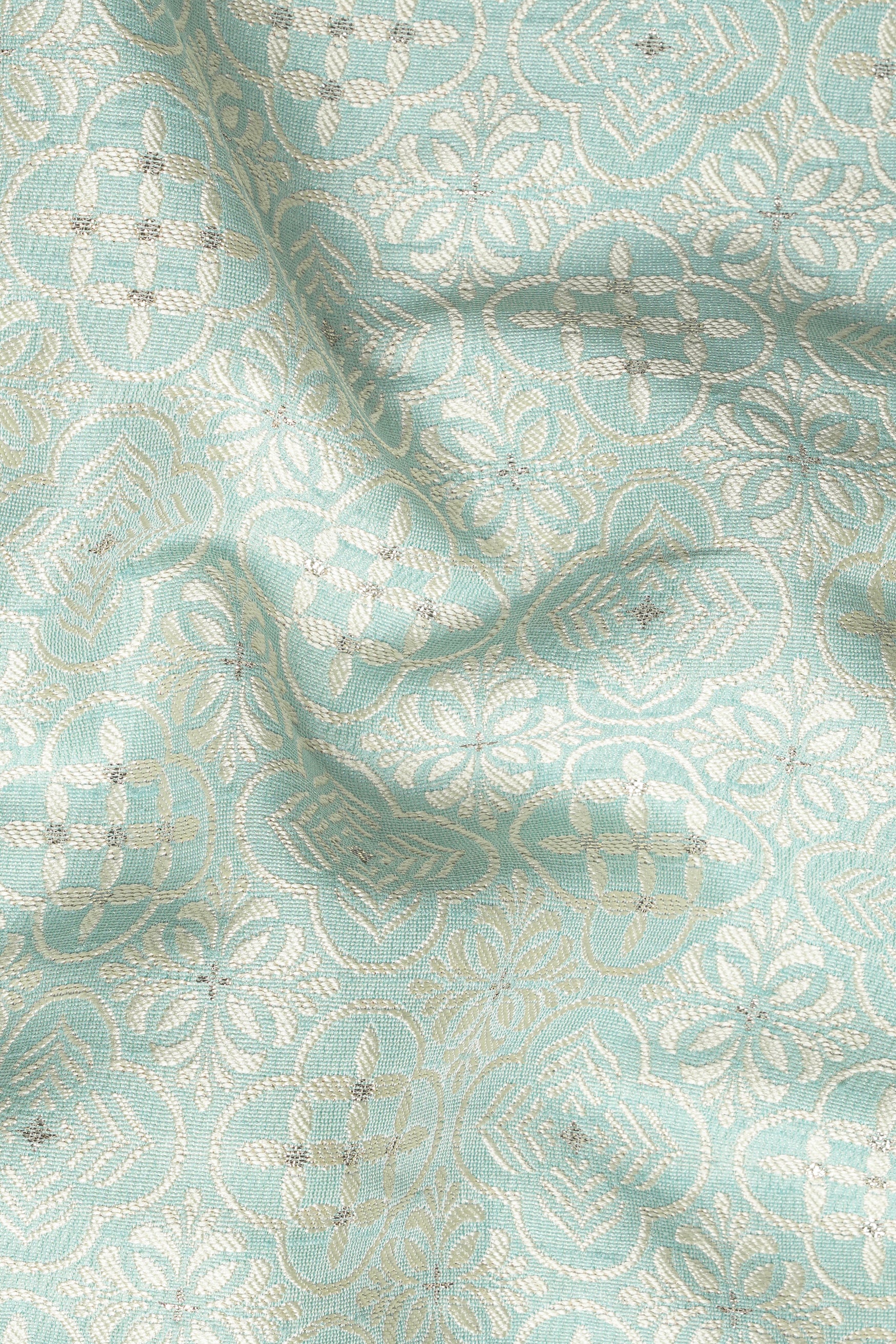 Periglacial Green Kurta Set with Opal Green and White Moroccan Jacquard Textured Designer Nehru Jacket KPNJ023-44,  KPNJ023-46,  KPNJ023-48,  KPNJ023-50,  KPNJ023-52,  KPNJ023-54,  KPNJ023-56,  KPNJ023-58,  KPNJ023-60