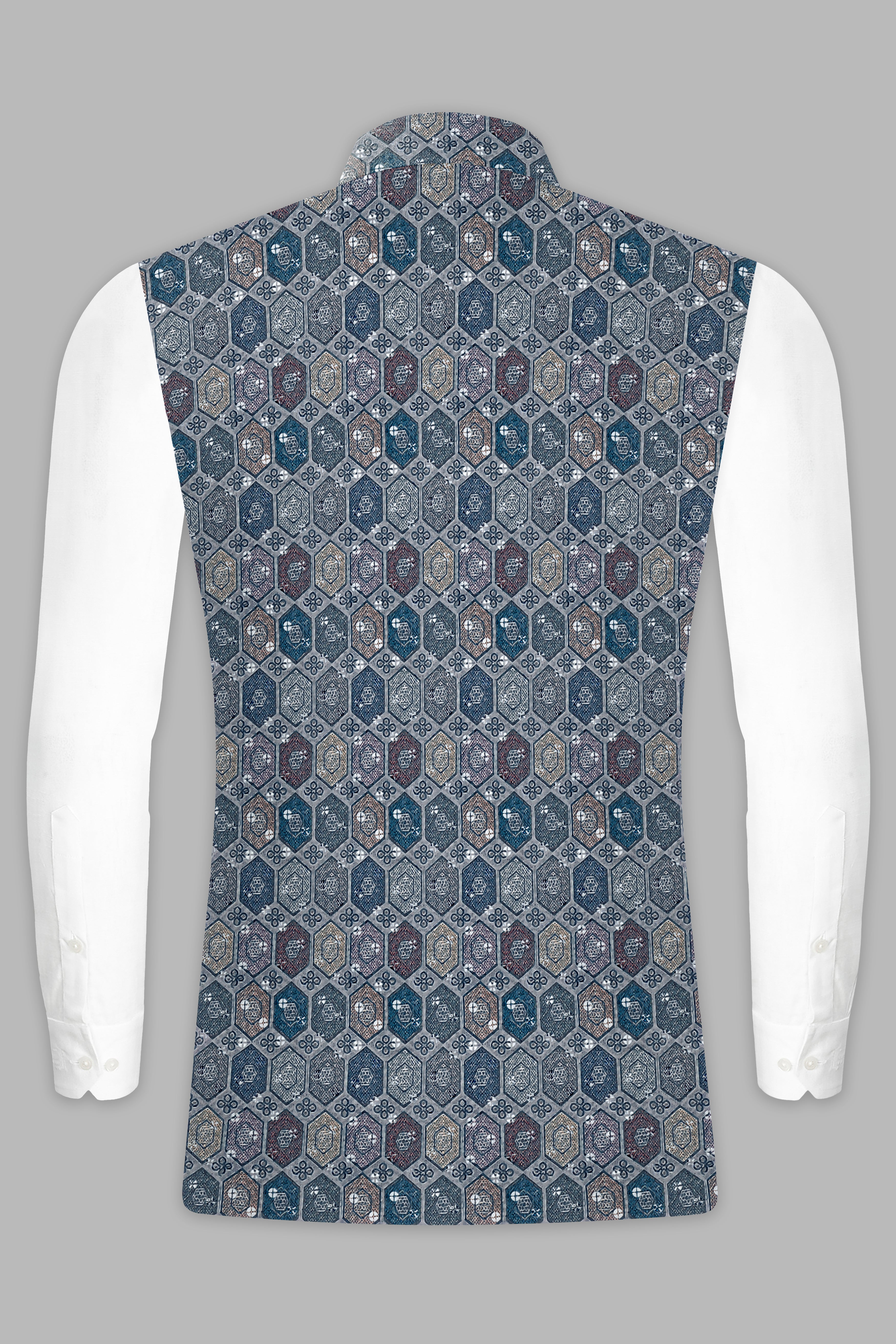 Timber Green Kurta Set With Tuna Blue And Gunsmoke Gray Multicolour Embroidered Nehru Jacket