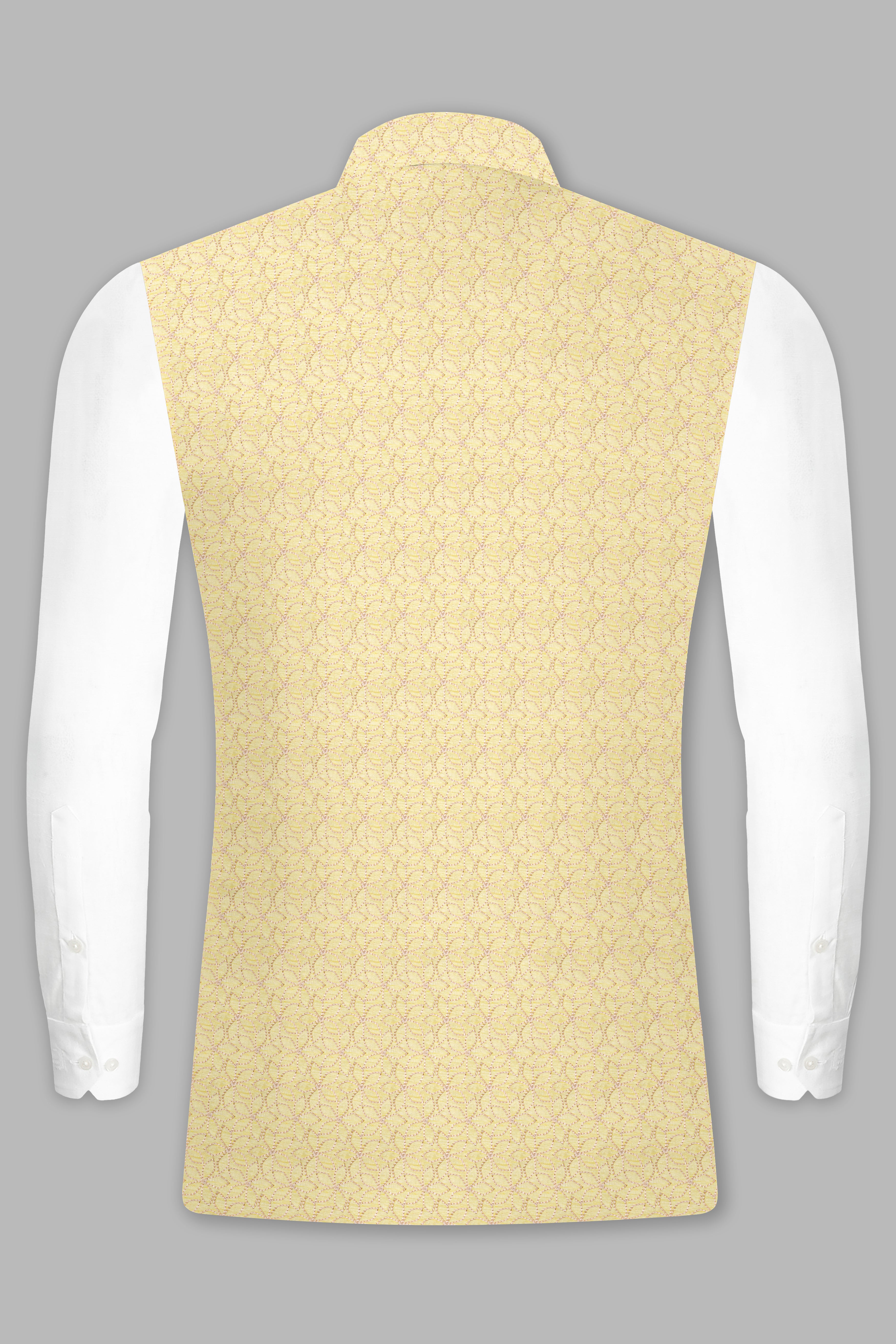 Hampton Yellow Kurta Set With Blond Yellow Flower Embroidered Nehru Jacket