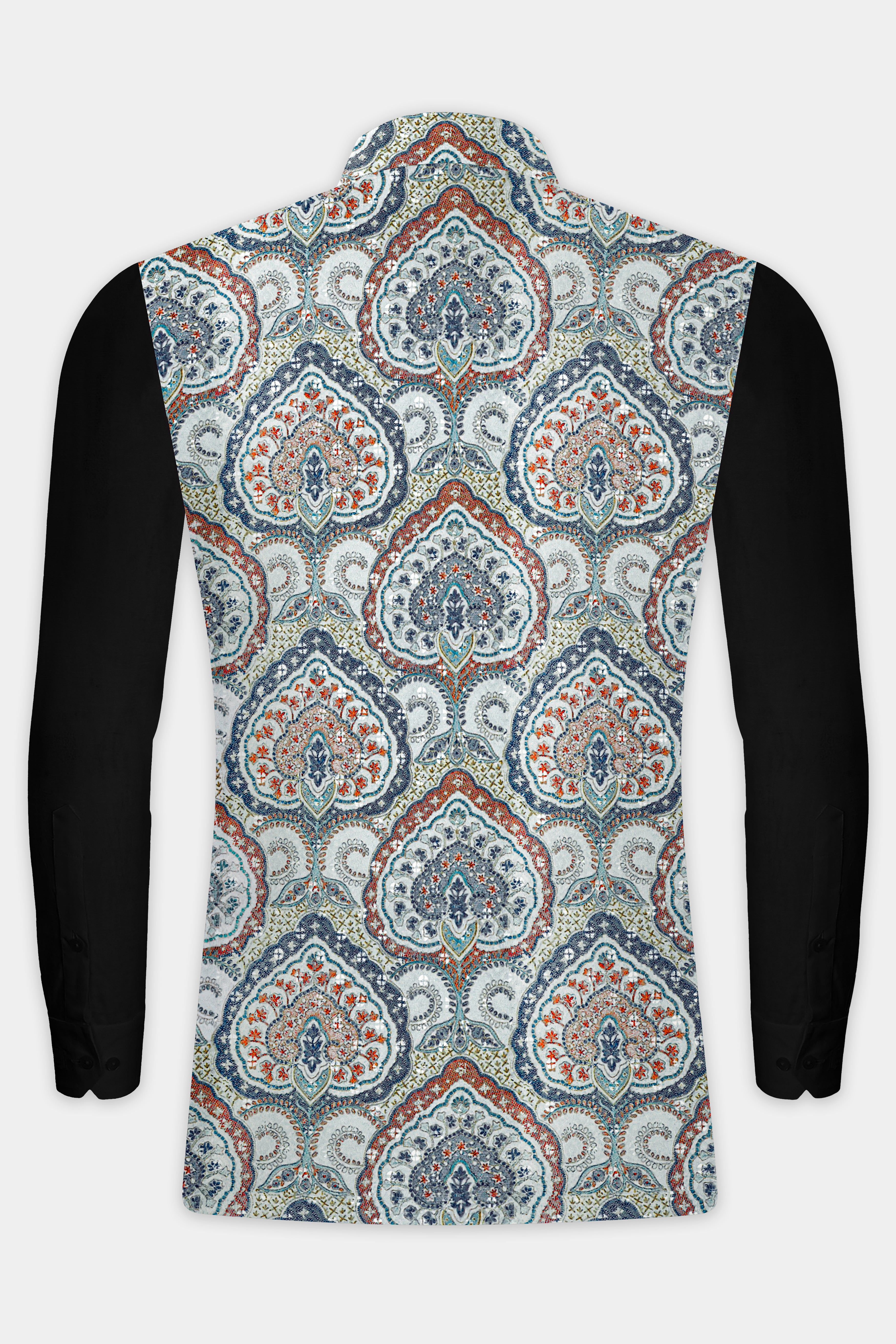 Periglacial Green Kurta Set With Shiraz Blue And Hippie Red MultiColour Embroidered Nehru Jacket
