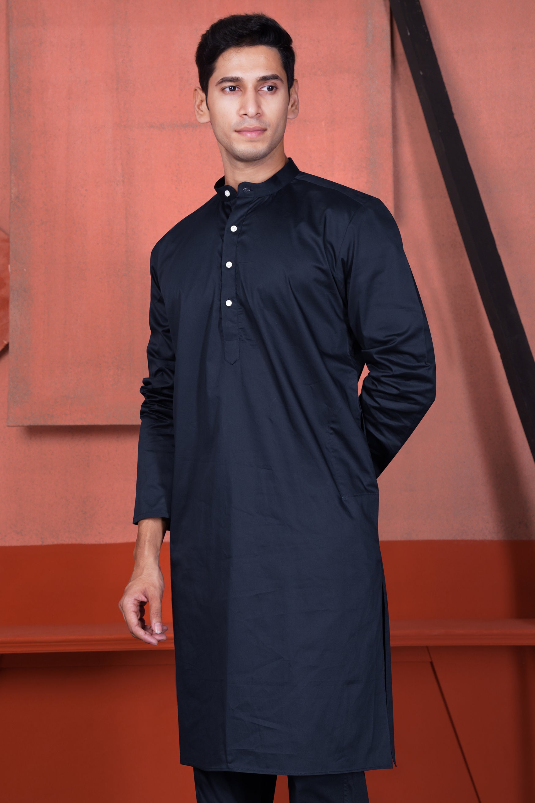 Haiti Blue Kurta with Canray Orange and Catalina Blue Multicolour Cotton Thread Embroidered Designer Nehru Jacket KPNJ140-38, KPNJ140-39, KPNJ140-40, KPNJ140-42, KPNJ140-44, KPNJ140-46, KPNJ140-48, KPNJ140-50, KPNJ140-52