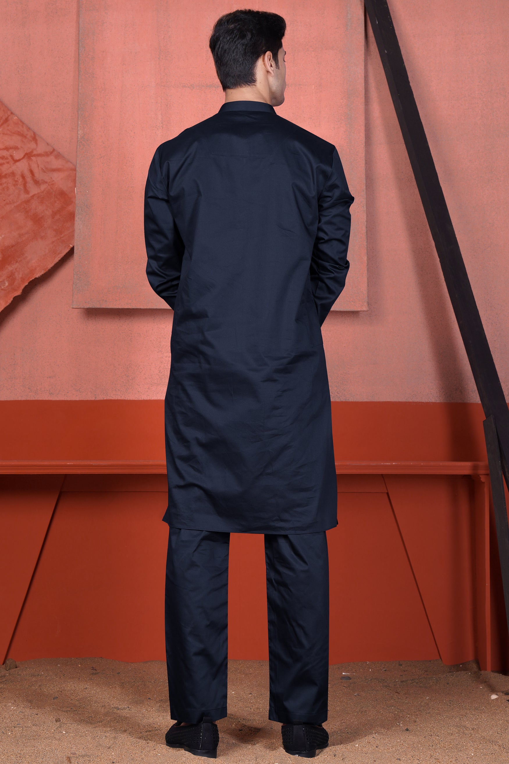 Haiti Blue Kurta with Canray Orange and Catalina Blue Multicolour Cotton Thread Embroidered Designer Nehru Jacket KPNJ140-38, KPNJ140-39, KPNJ140-40, KPNJ140-42, KPNJ140-44, KPNJ140-46, KPNJ140-48, KPNJ140-50, KPNJ140-52