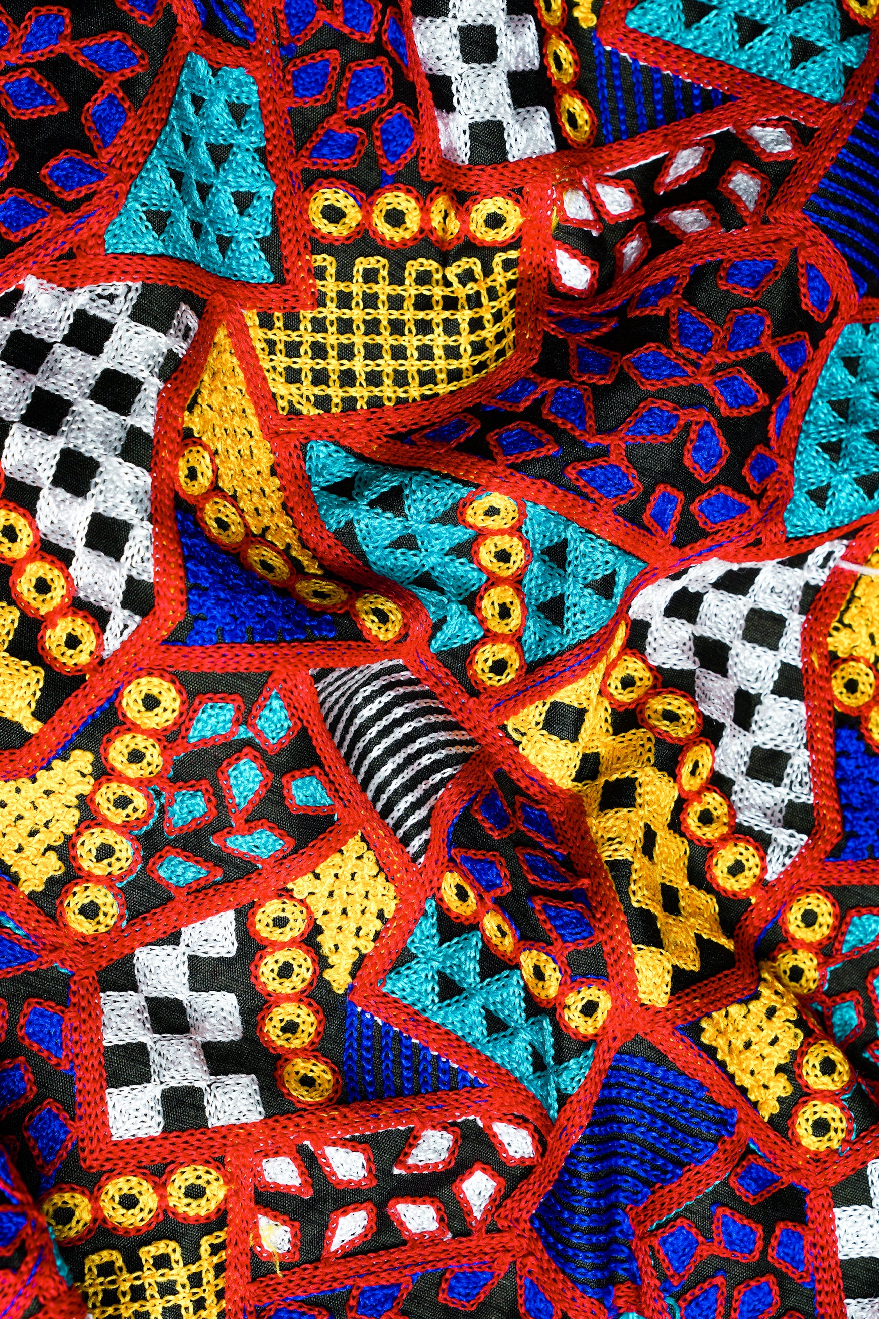 Vivid Auburn Red Kurta with Canray Orange and Catalina Blue Multicolour Cotton Thread Embroidered Designer Nehru Jacket