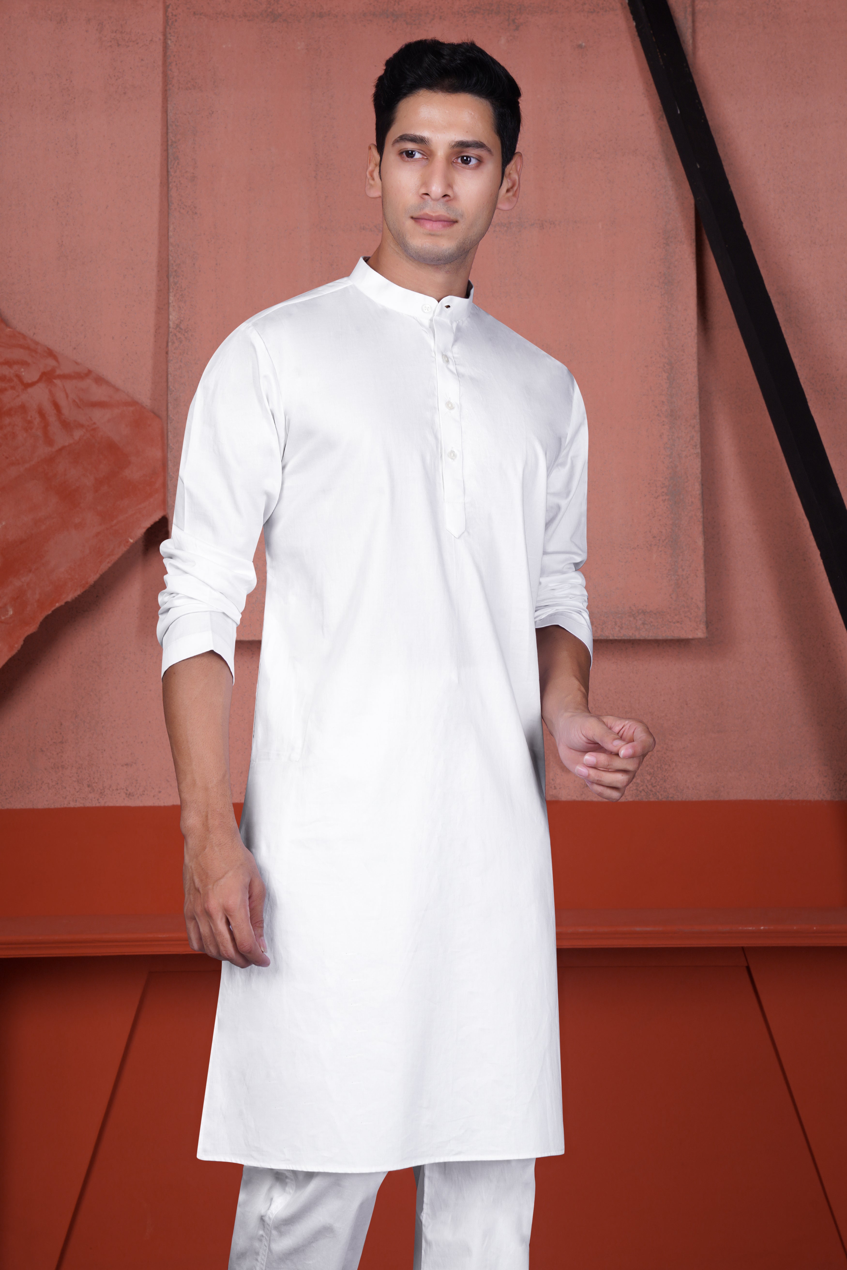Bright White Kurta with Antique Brown and Merino Cream Zig Zag Cotton Thread Embroidered Designer Nehru Jacket