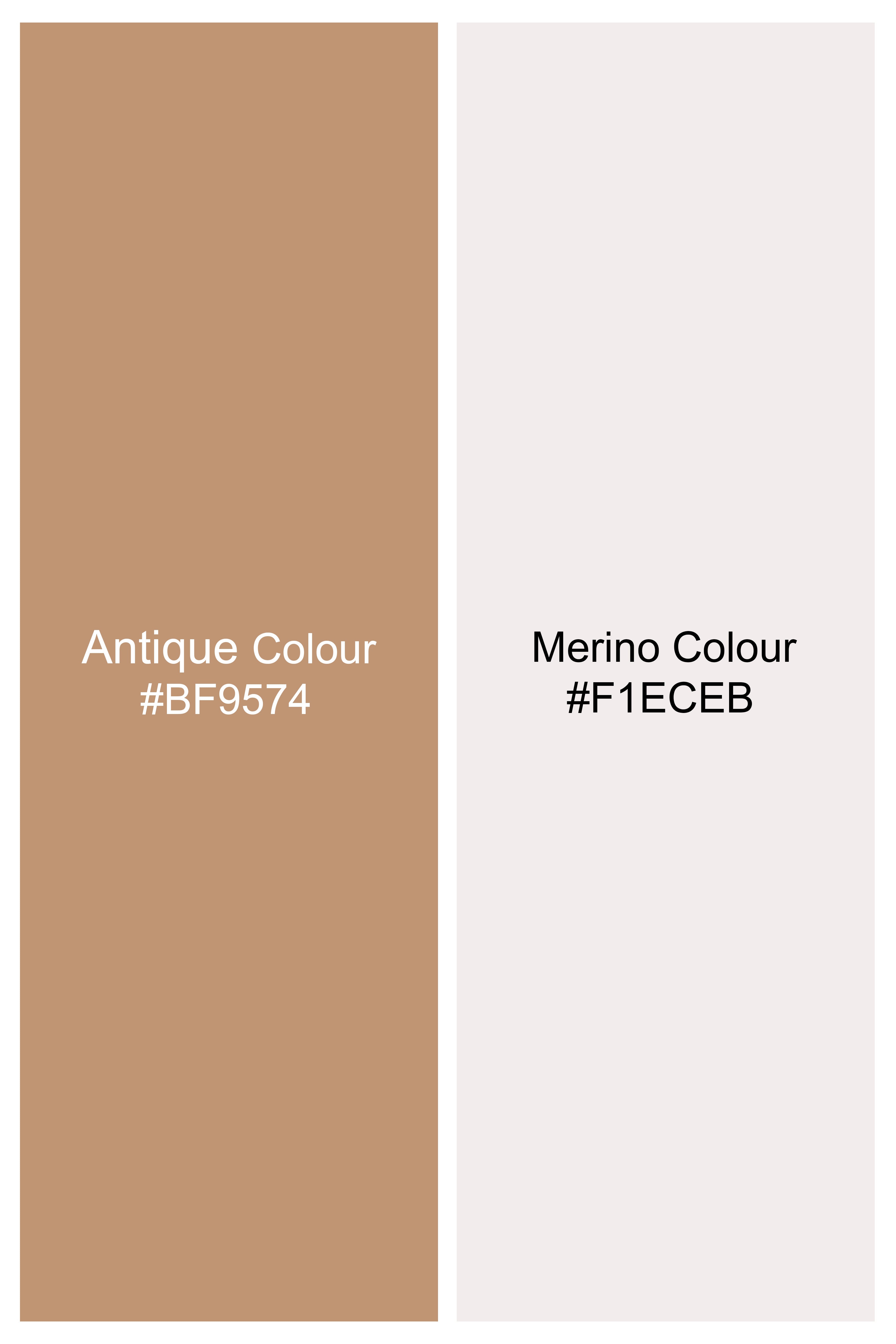 Bright White Kurta with Antique Brown and Merino Cream Zig Zag Cotton Thread Embroidered Designer Nehru Jacket