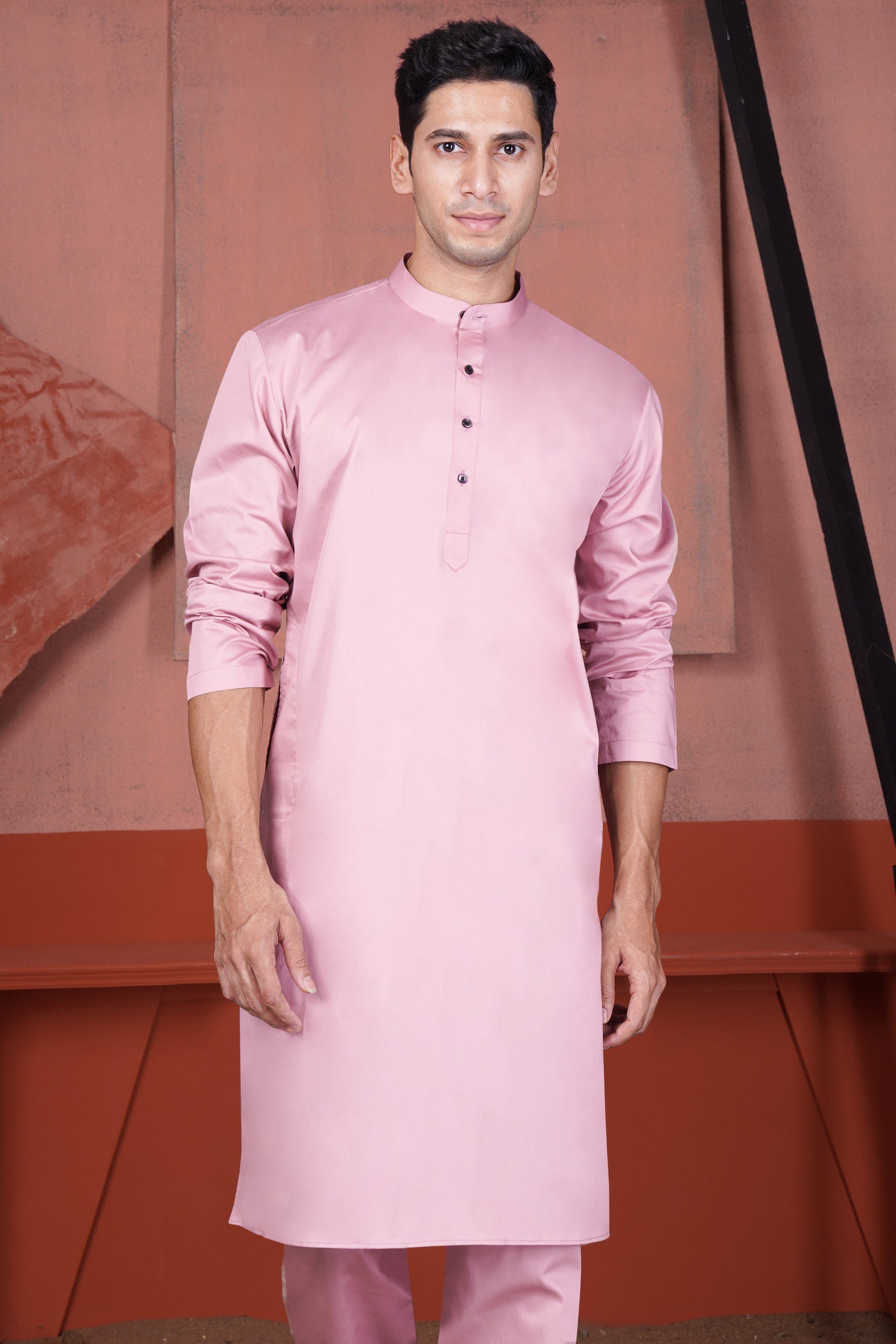 Kobi Pink Kurta with Nickel Gray and Brink Pink Paisley Cotton Thread Embroidered Designer Nehru Jacket