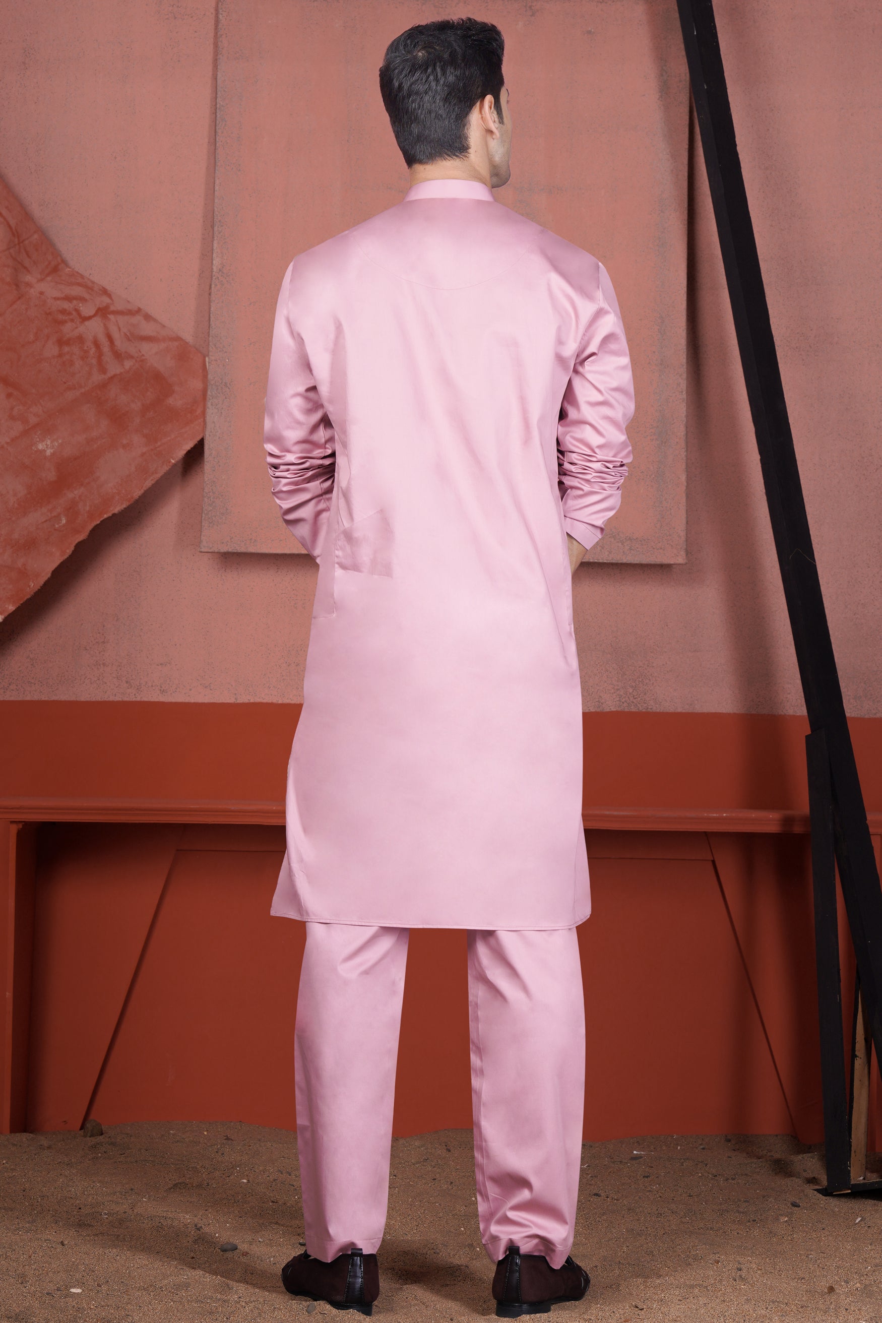 Kobi Pink Kurta with Nickel Gray and Brink Pink Paisley Cotton Thread Embroidered Designer Nehru Jacket