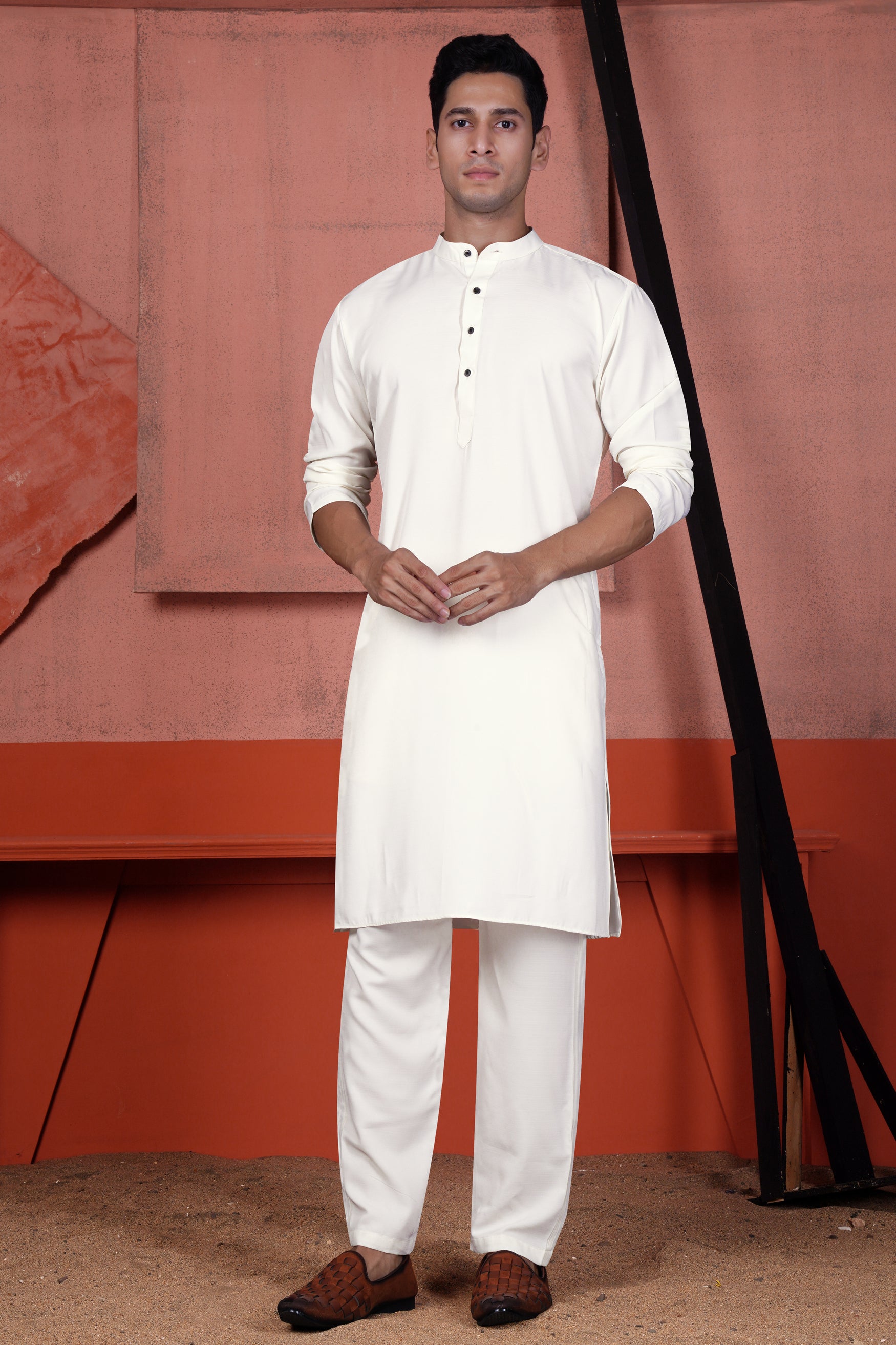 Bright White Kurta with Pansy Purple Cotton Thread Embroidered Viscose Designer Nehru Jacket