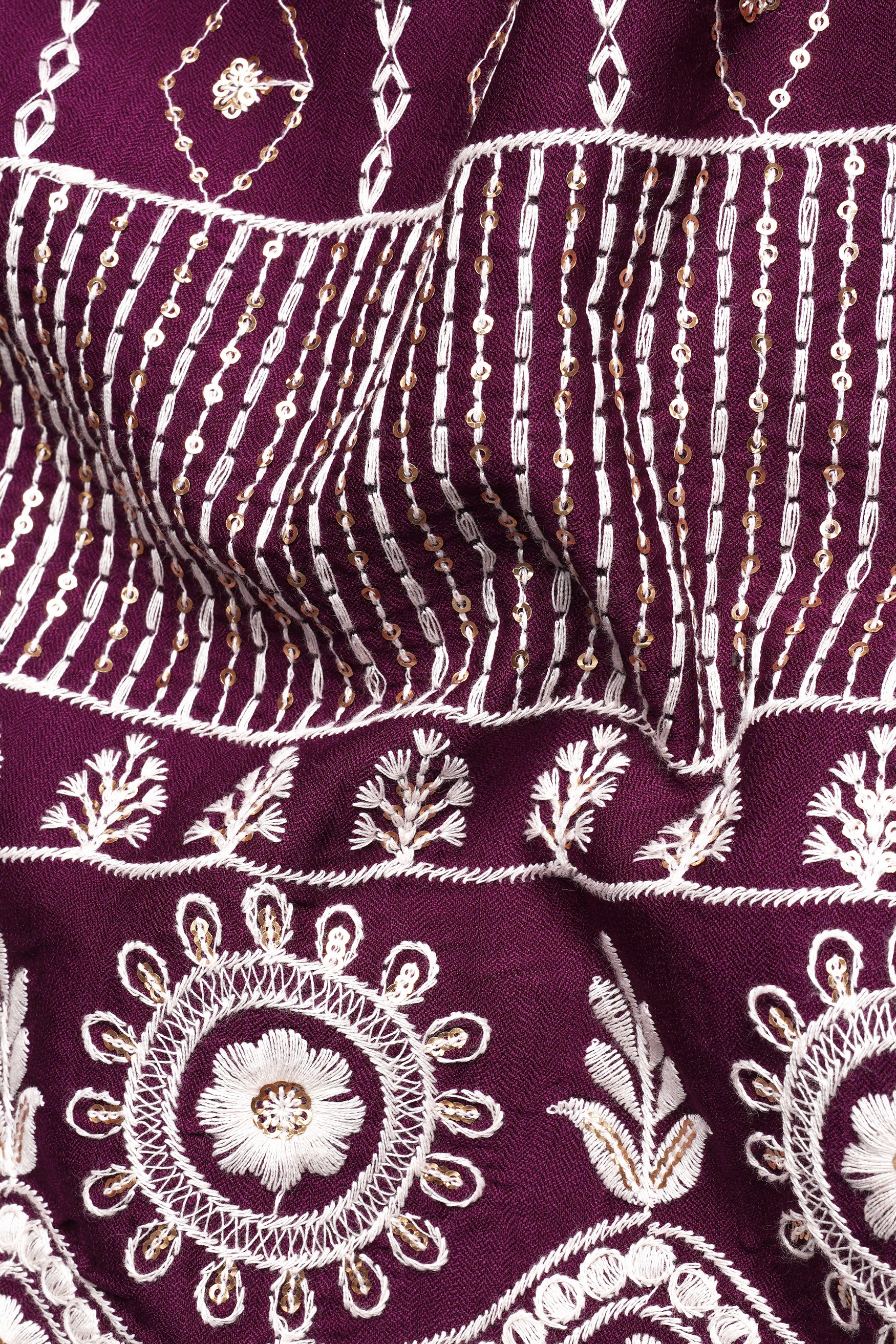 Bright White Kurta with Pansy Purple Cotton Thread Embroidered Viscose Designer Nehru Jacket