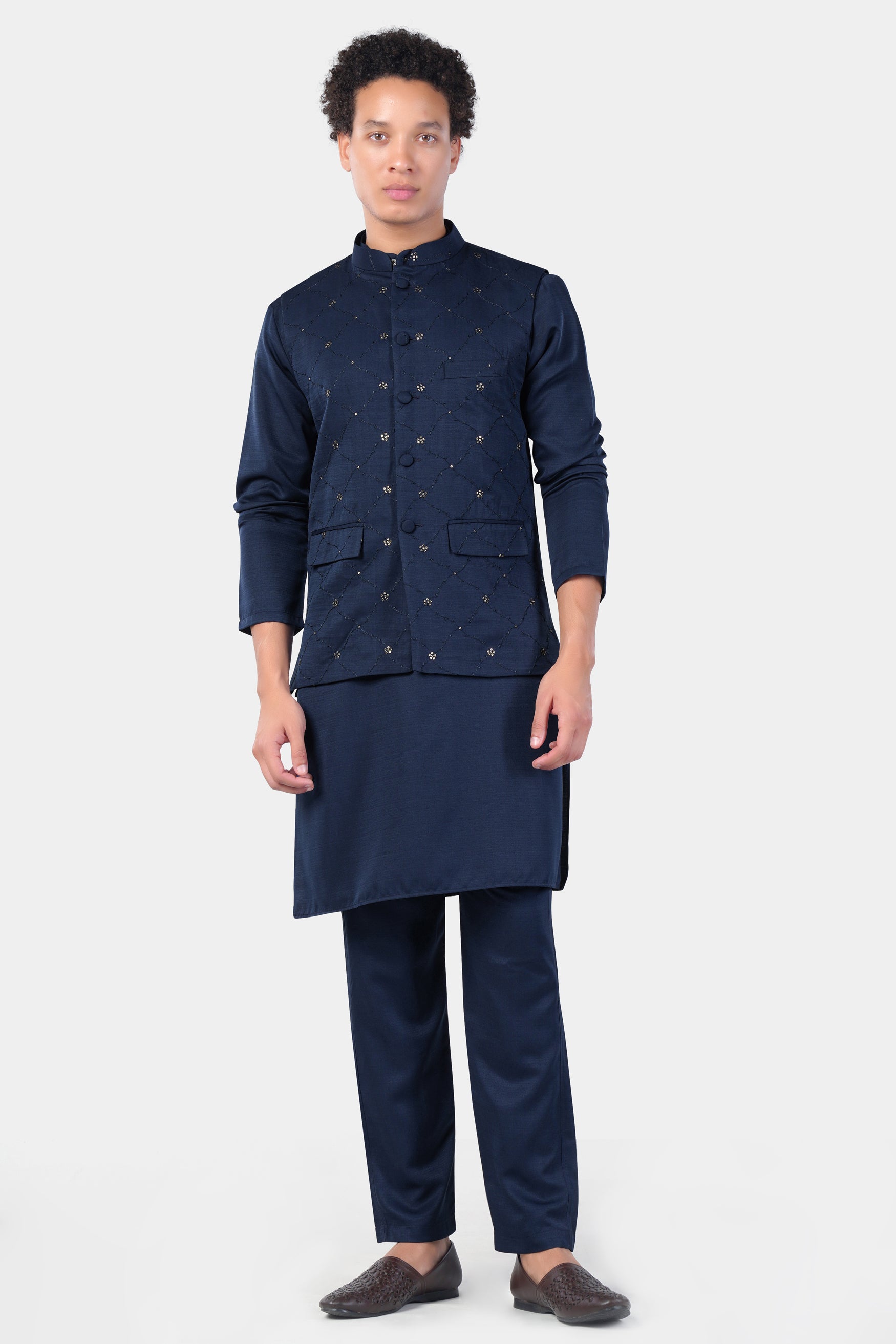 Mirage Blue Subtle Sheen Viscose Kurta Set With floral Thread and Sequin Embroidered Designer Nehru Jacket KPNJ256-FB-44,  KPNJ256-FB-46,  KPNJ256-FB-48,  KPNJ256-FB-50,  KPNJ256-FB-52,  KPNJ256-FB-54,  KPNJ256-FB-56,  KPNJ256-FB-58,  KPNJ256-FB-60