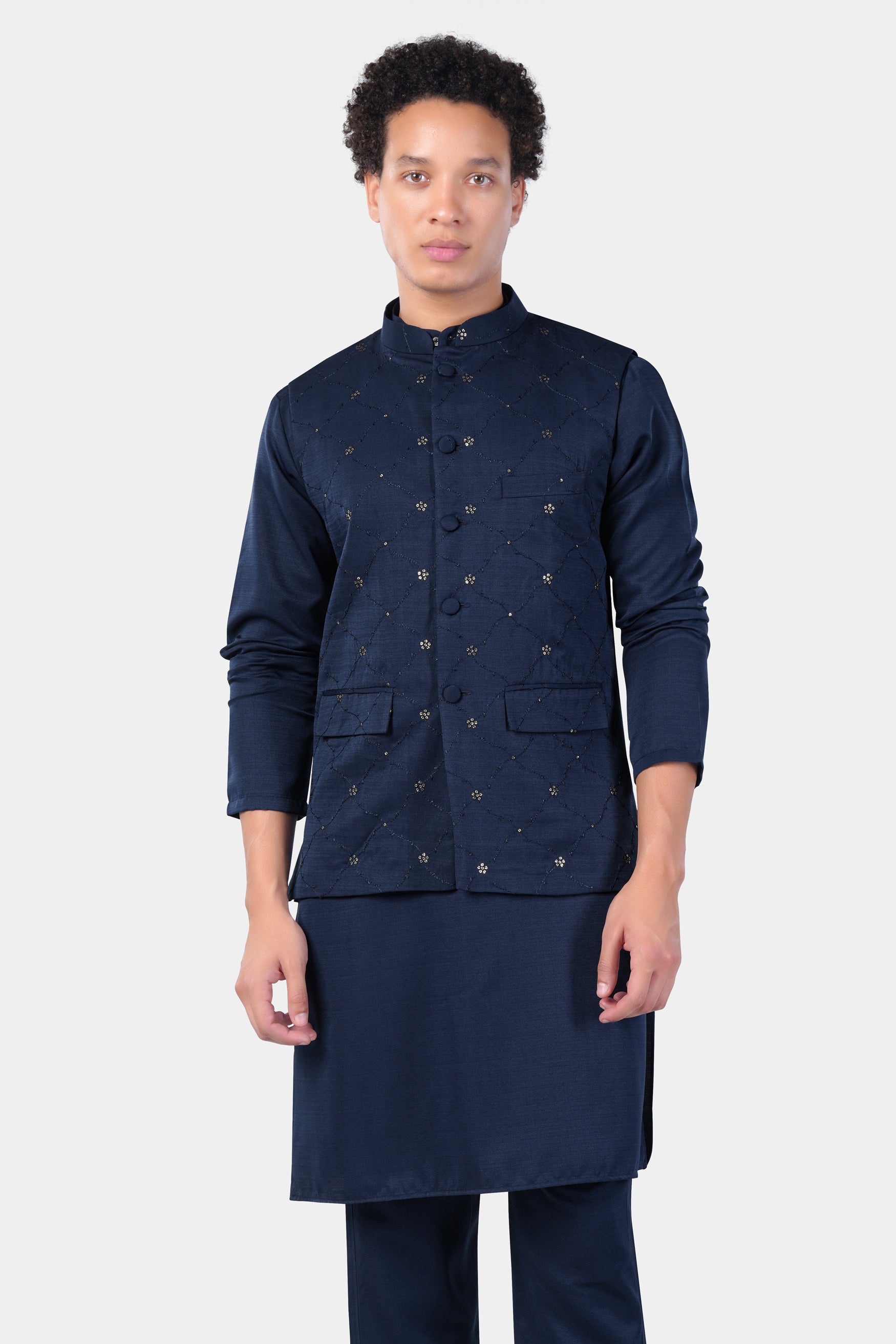 Mirage Blue Subtle Sheen Viscose Kurta Set With floral Thread and Sequin Embroidered Designer Nehru Jacket KPNJ256-FB-44, KPNJ256-FB-46, KPNJ256-FB-48, KPNJ256-FB-50, KPNJ256-FB-52, KPNJ256-FB-54, KPNJ256-FB-56, KPNJ256-FB-58, KPNJ256-FB-60