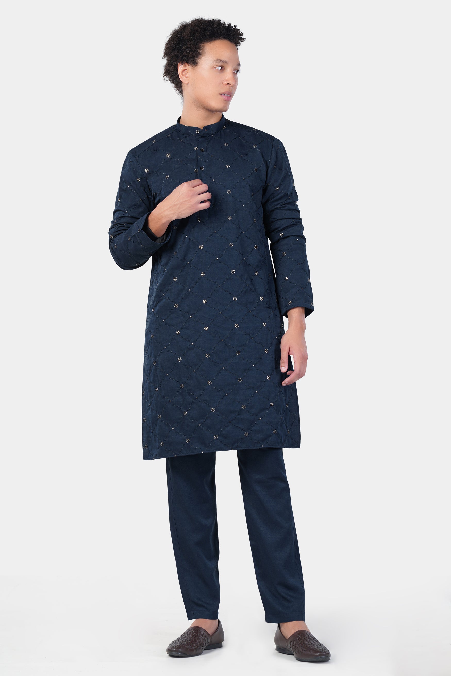 Mirage Blue floral Thread and Sequin Embroidered Subtle Sheen Viscose Designer Kurta Set