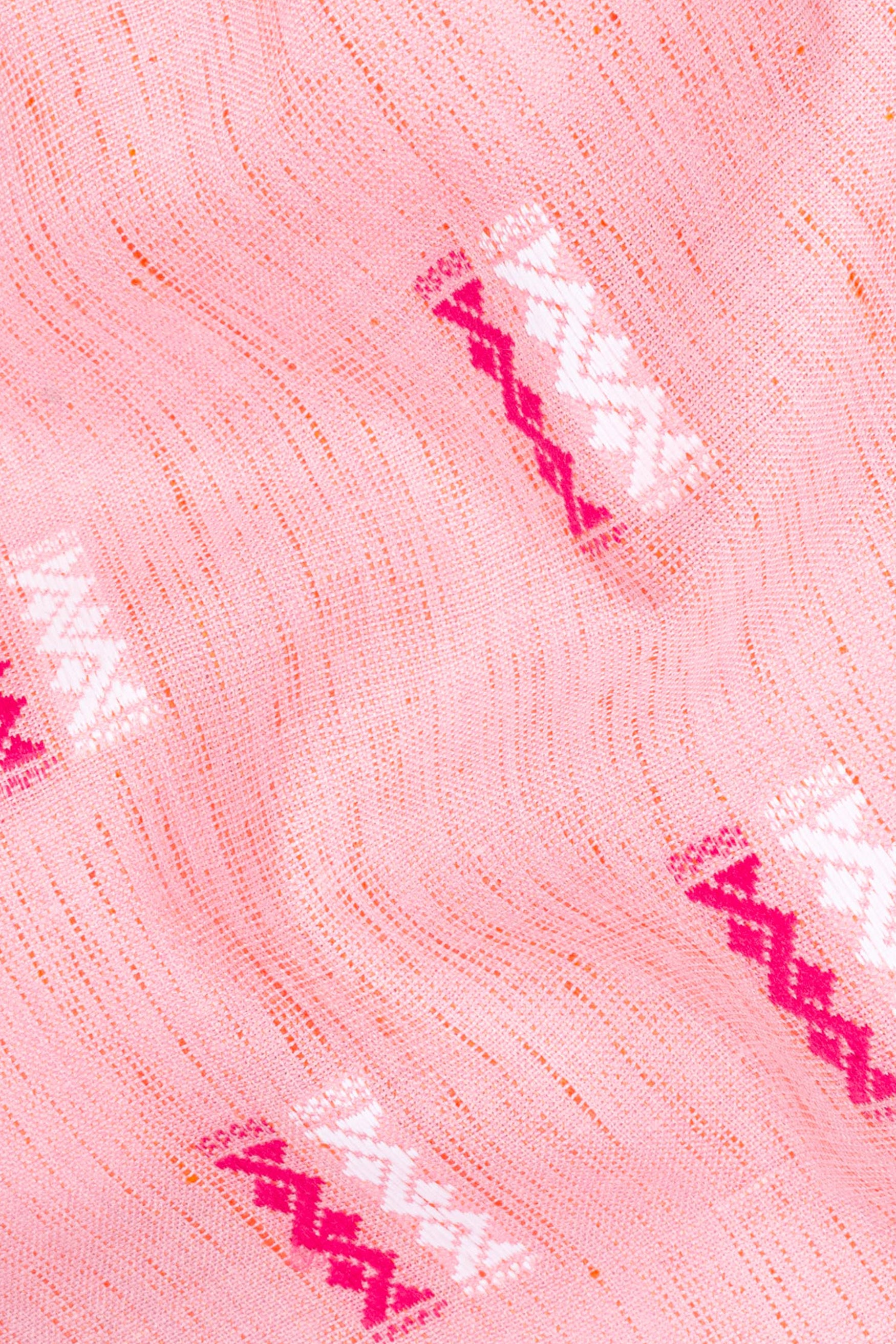 Light Rose Pink Zig-zag Textured Jacquard Premium Giza Cotton Kurta