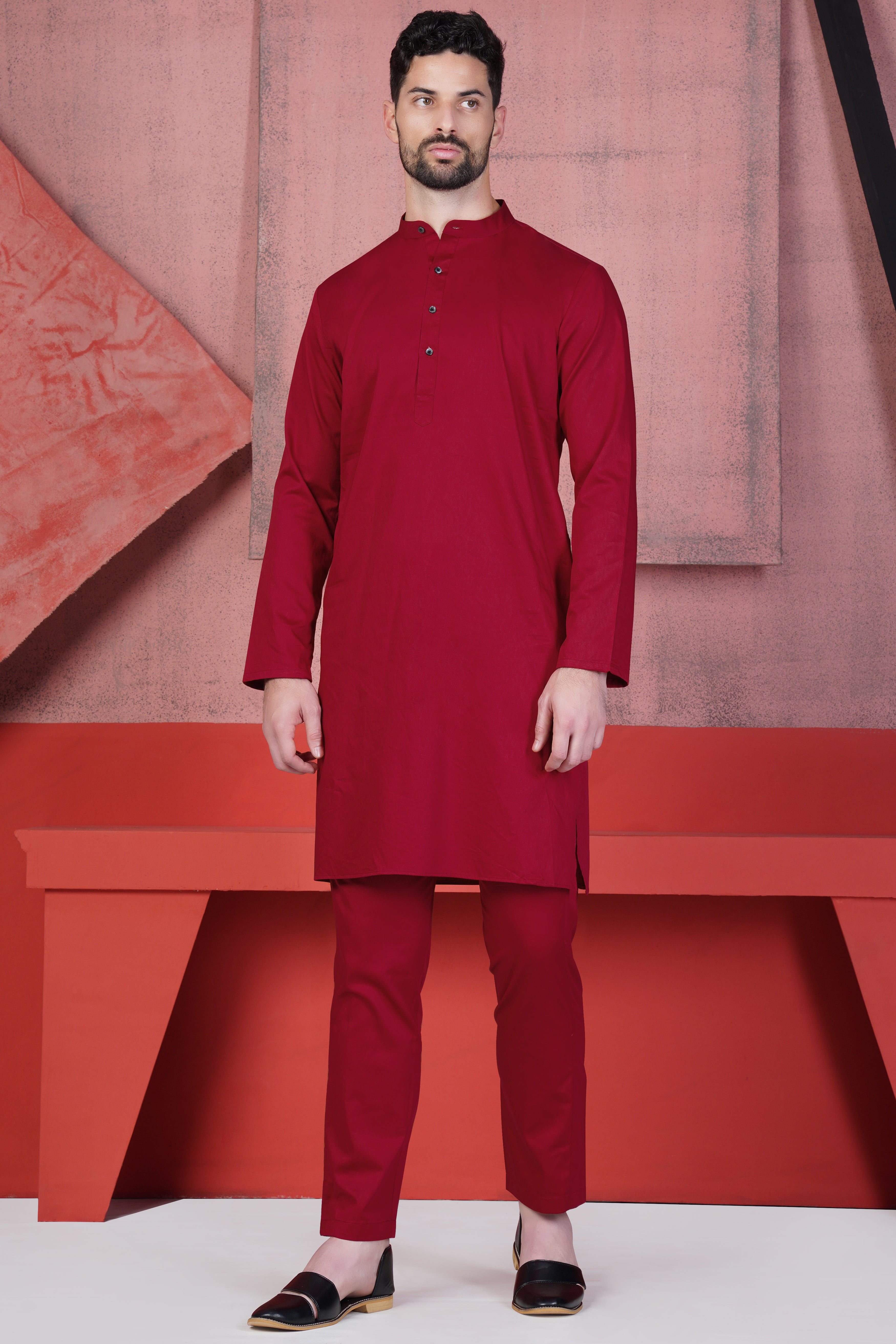 Vivid Auburn Red Subtle Sheen Super Soft Premium Cotton Kurta Set