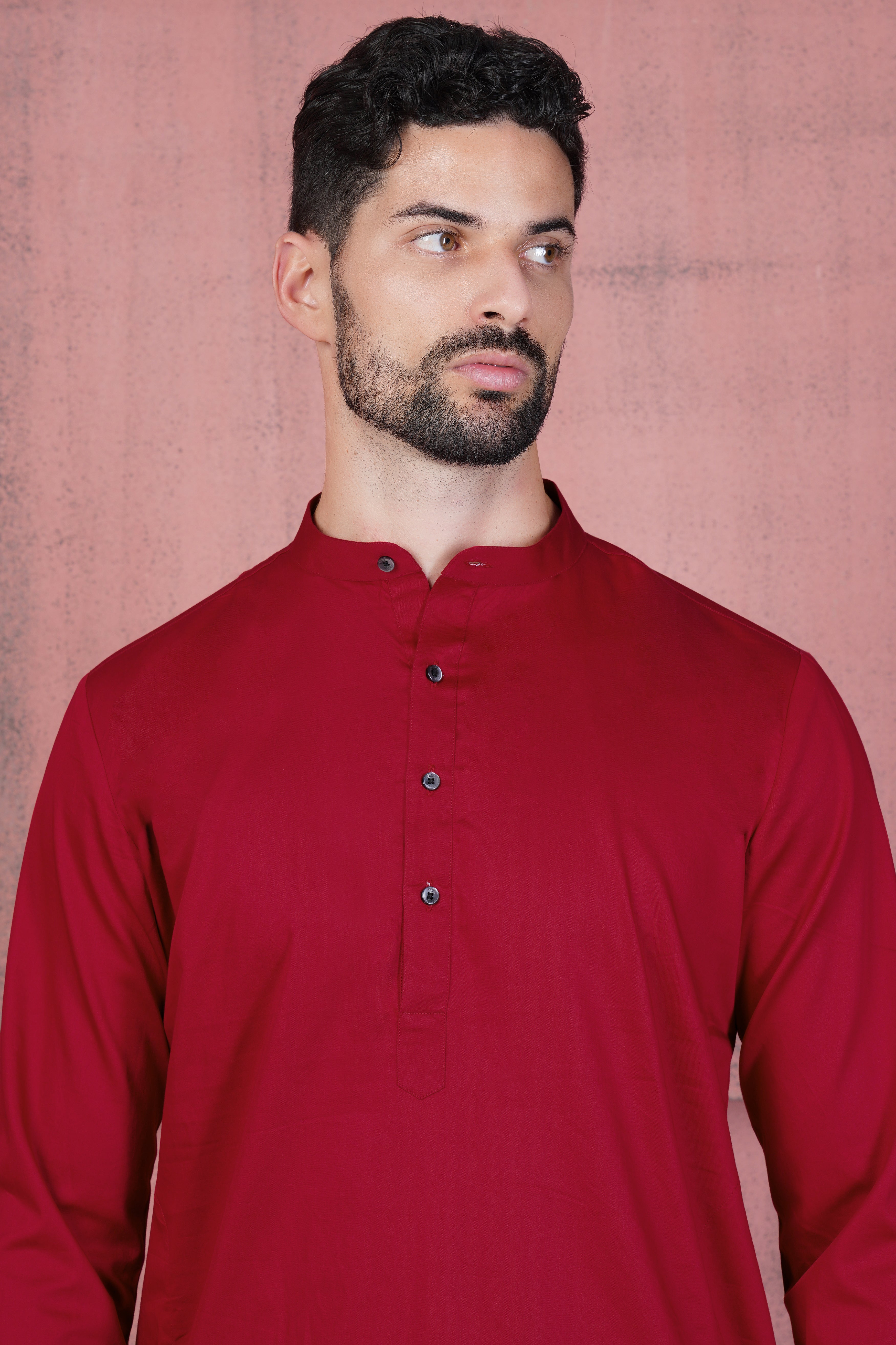 Vivid Auburn Red Subtle Sheen Super Soft Premium Cotton Kurta Set