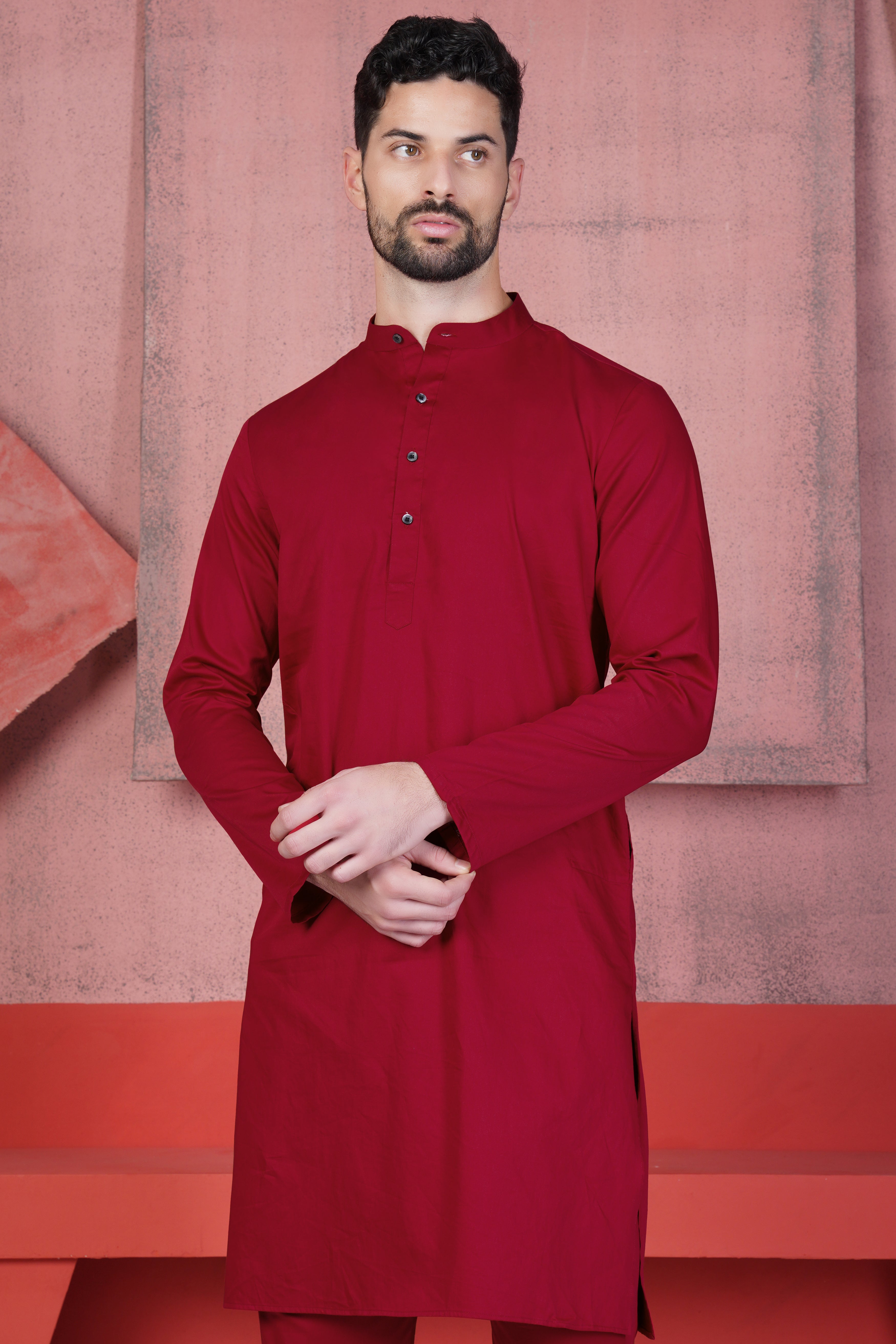Vivid Auburn Red Subtle Sheen Super Soft Premium Cotton Kurta Set