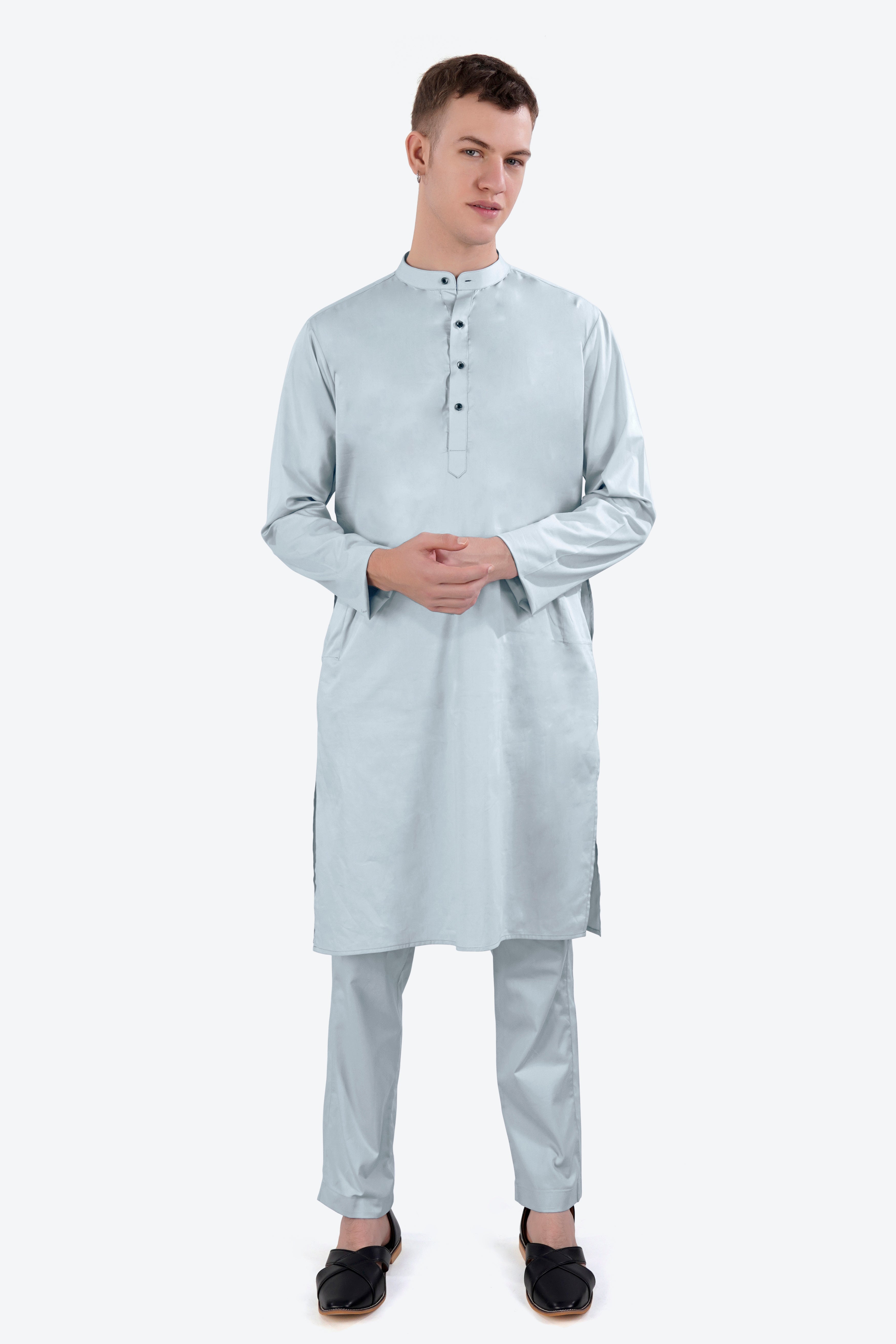 Oyster Blue Subtle Sheen Super Soft Premium Cotton Kurta Set