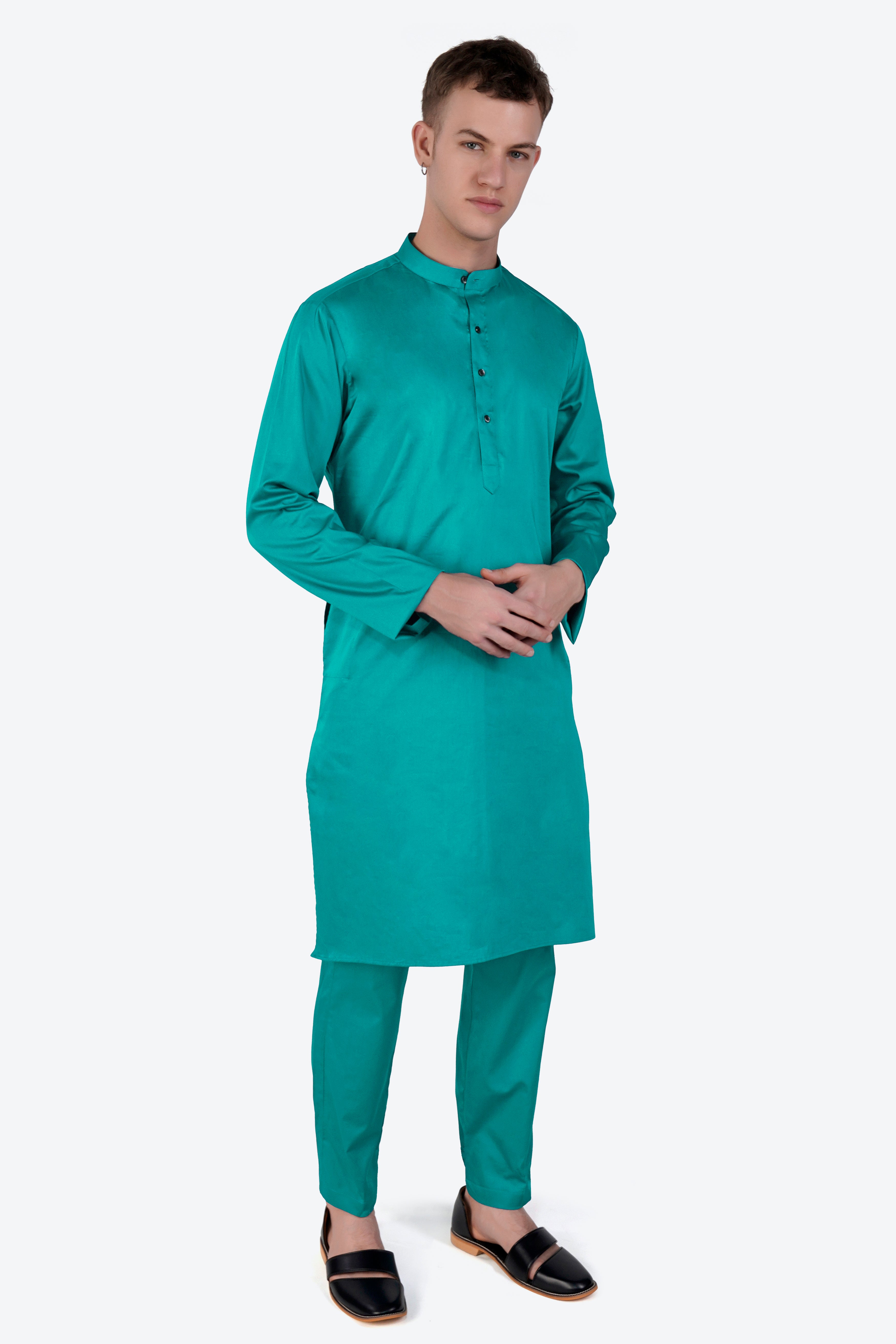 Teal Blue Subtle Sheen Super Soft Premium Cotton Kurta Set