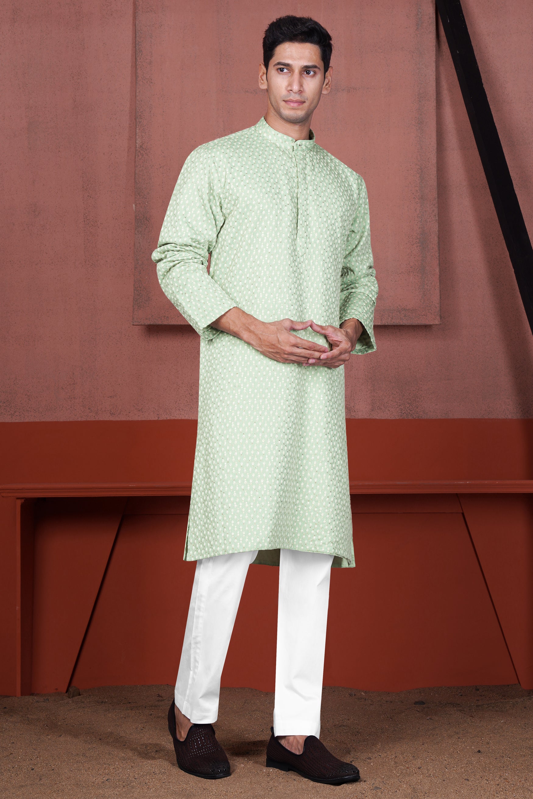 Tasman Green Embroidered Viscose Designer Kurta Set