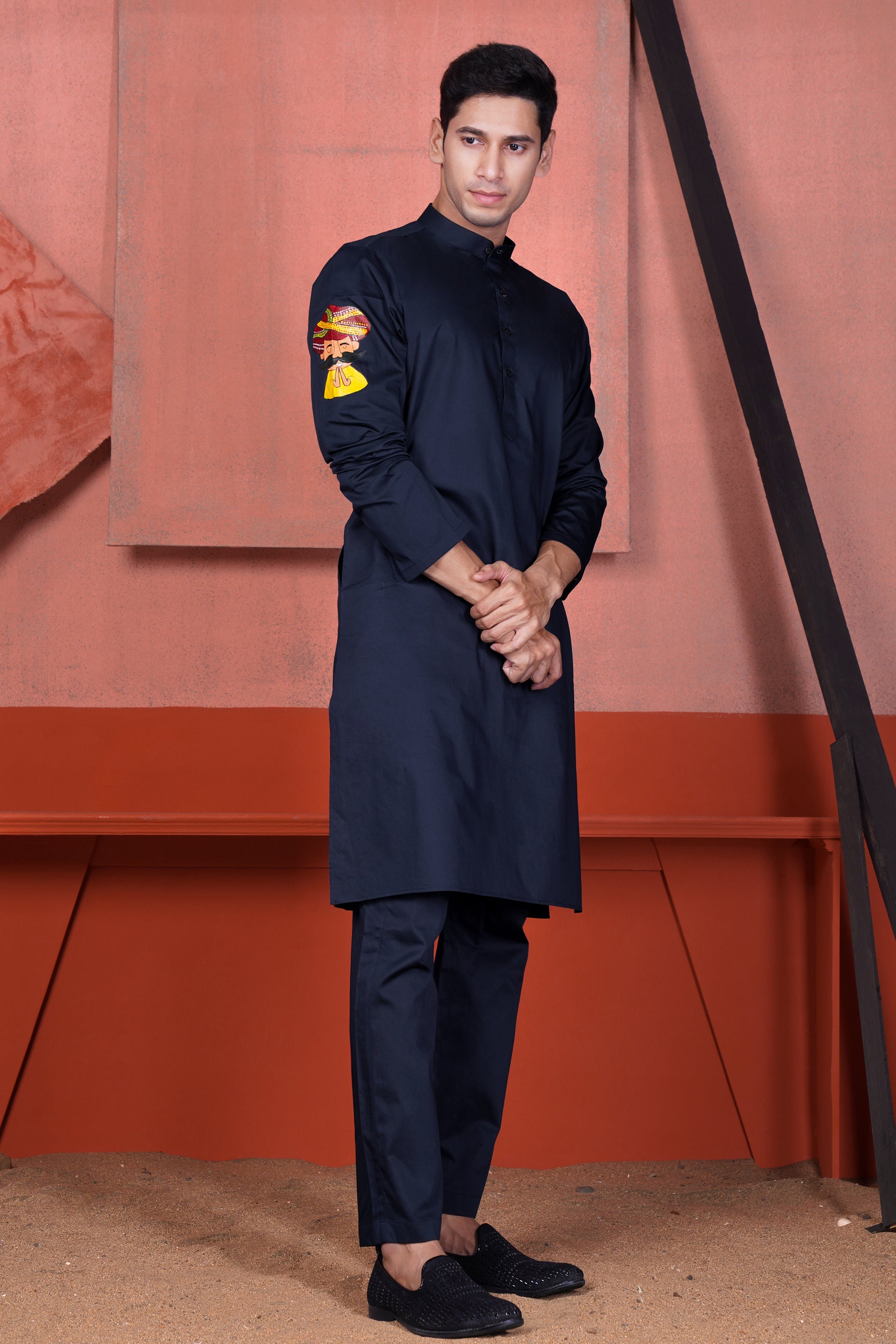 Haiti Blue Rajasthani Man Hand Painted Subtle Sheen Super Soft Premium Cotton Designer Kurta Set